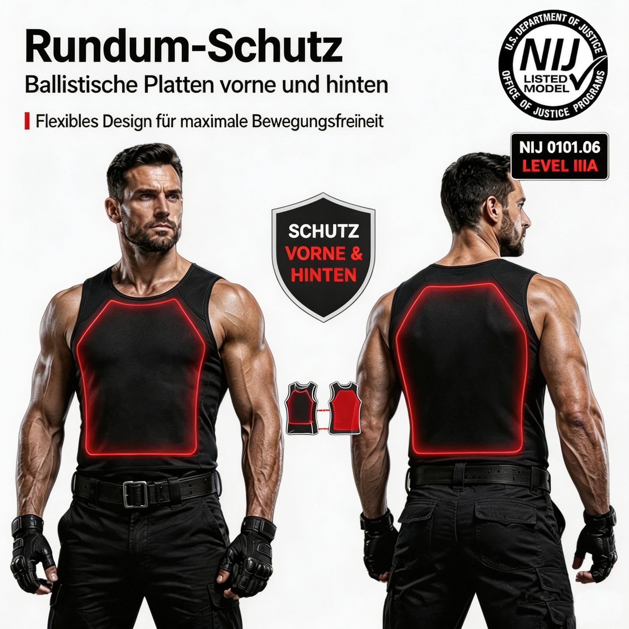 Generisch NIJ IIIA Level Bulletproof Vest,Kugelsichere Weste,Schusssichere Weste für Herren Damen, Leichte Verdeckt Tragbare Stichfeste Unterziehweste mit UHMW‑PE Schutzplatten,Vorne & Hinten Schutz