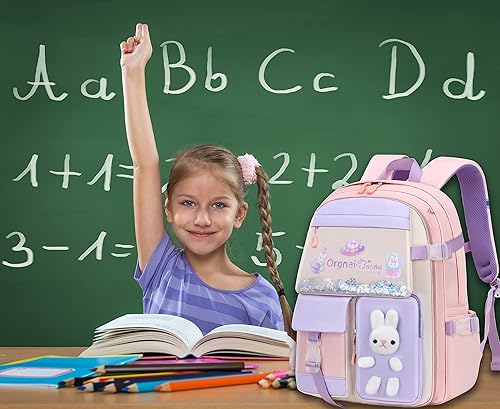 Miniatura 2 de Gazigo Mochila para niñas, escuela primaria, mochila de conejito para niñas, linda mochila para niños y jardín de infantes preescolar, Juego de