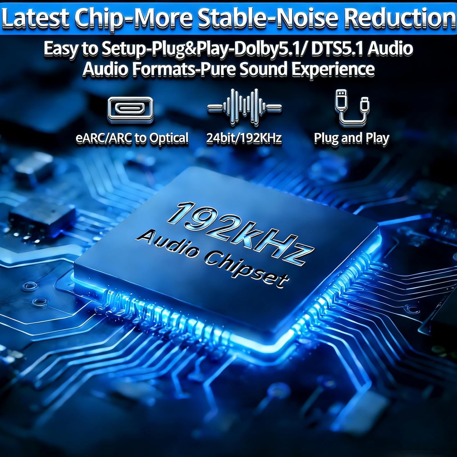 eSynic Professional eARC Audio Extractor-Only Work for HDTV ARC/eARC Ports-192KHZ ARC to Optical Audio Adapter-Easy to Setup-7ft Long-Dolby5.1 & DTS 5.1 Formats-from HDTV to Optical Soundbar-No CEC