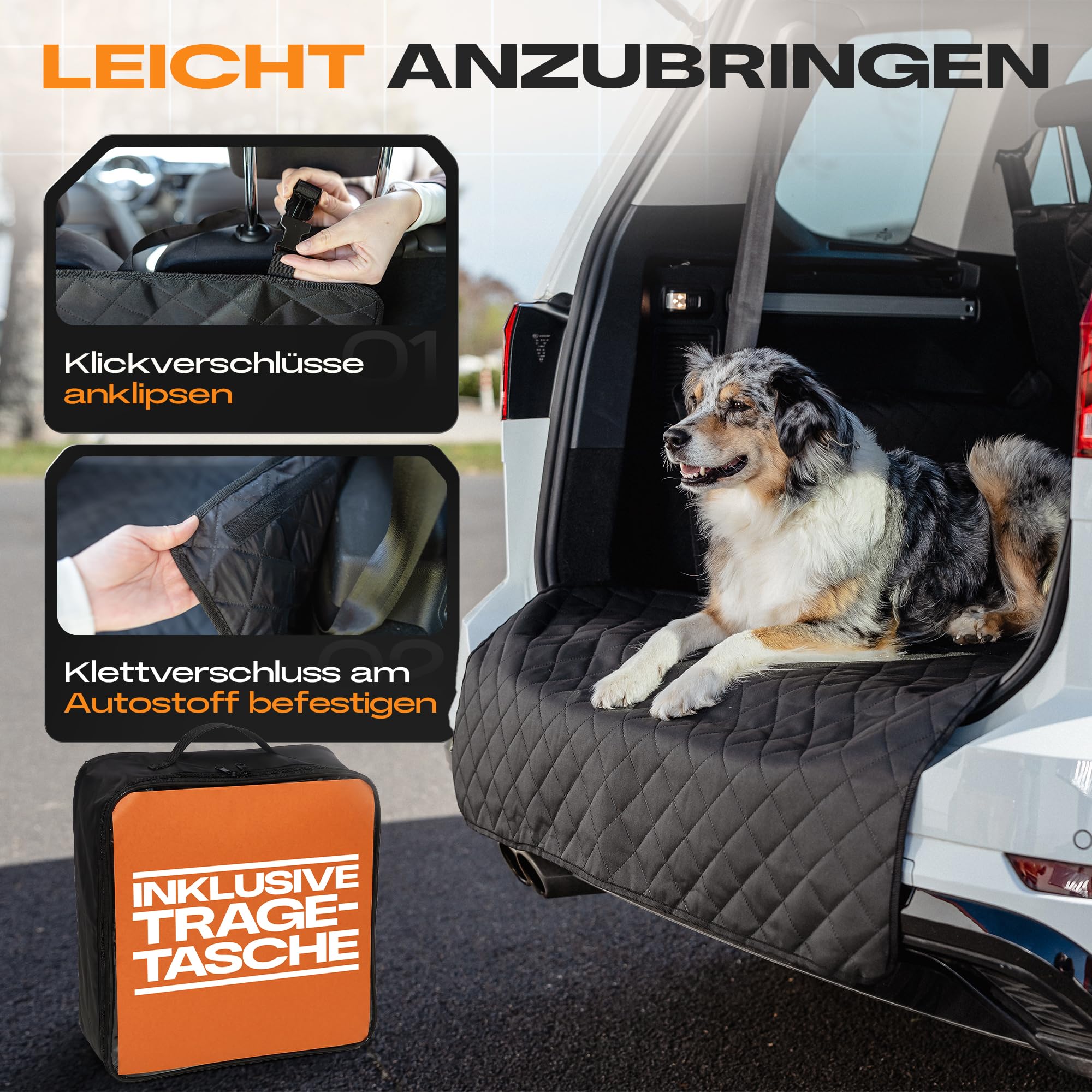 Naturiz® Kofferraumschutz Hund mit Seiten- & Ladekantenschutz - Hundedecke Auto Kofferraum - Universal Kofferraum Schutzmatte Wasserdicht & Pflegeleicht für Hunde -Hundematte mit Tasche (Kofferraum)