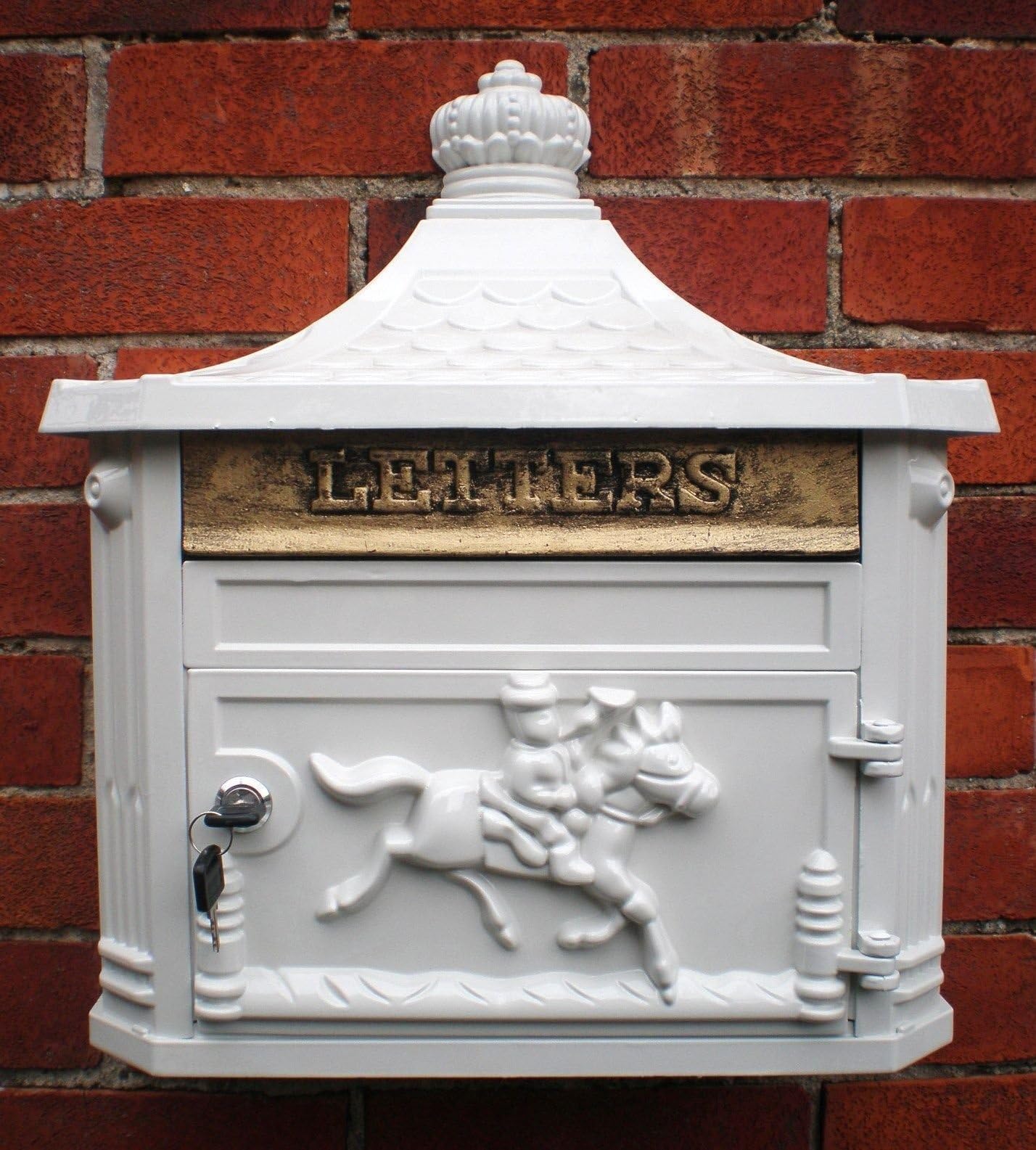 Antique Victorian White Aluminium Wall Mounted Locking Letter Post Mail Box