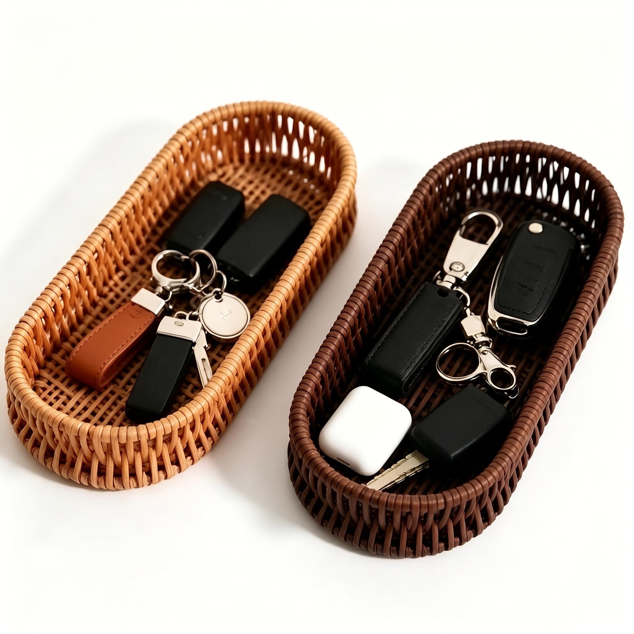 2 Pcs Key Bowl Rattan Tray Decorative Keys Bowl Handwoven