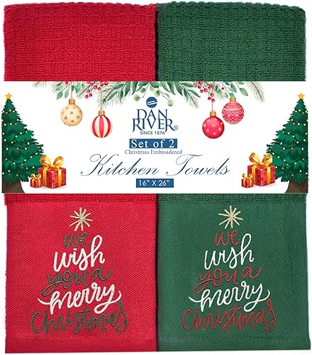 DAN RIVER Toalla especial decorativa 100% de algodón de 16 x 26 pulgadas, toalla decorativa con diseño bordado de Feliz Navidad, regalo - Rojo y DAN RIVER Toalla especial decorativa 100% de algodón de 16 x 26 pulgadas, toalla decorativa con diseño bordado de Feliz Navidad, regalo - Rojo y