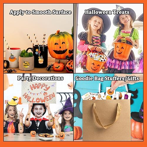 Miniatura 6 de Partywind 408 tatuajes de Halloween para decoración de fiesta de niños, golosinas de Halloween para suministros de fiesta, regalos de bolsas de