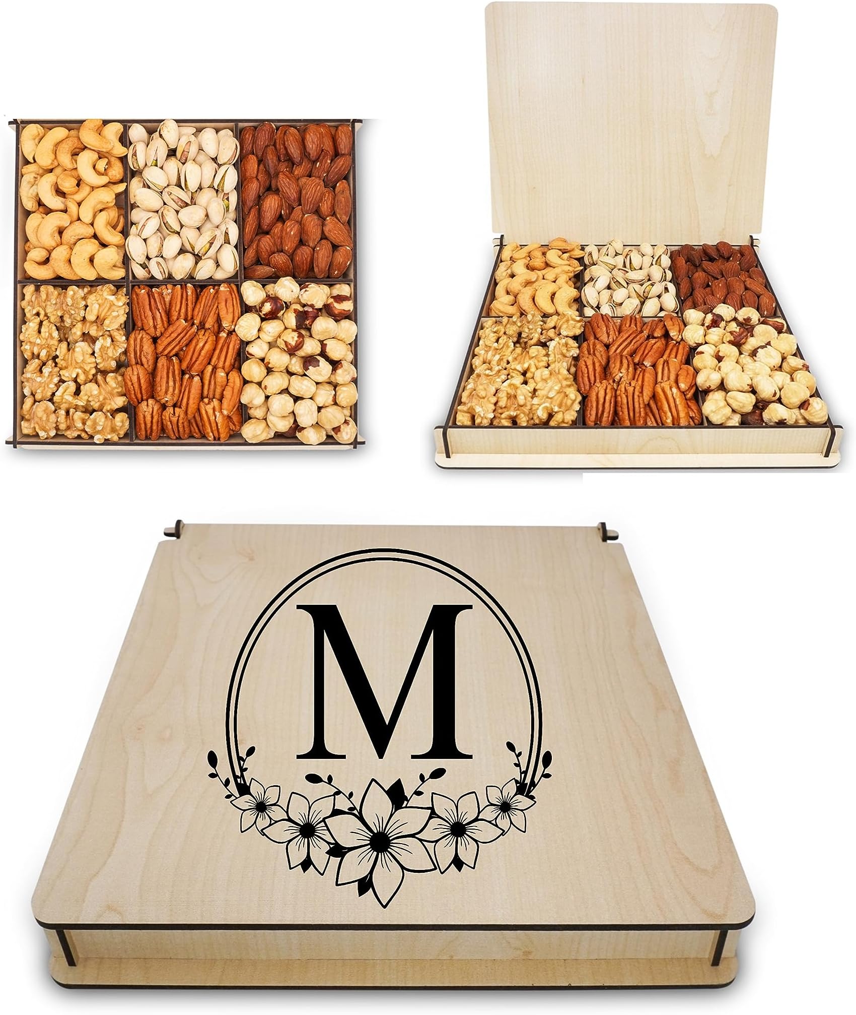 Personalized Initial Gift, Custom Birthday Gift Basket, Gift Basket Grandma Deluxe Friends Mom Sister Her Holiday | Xmas Gift | Holiday Present | Healthy Food Box | Include Fresh Mixed Nuts, Initial B