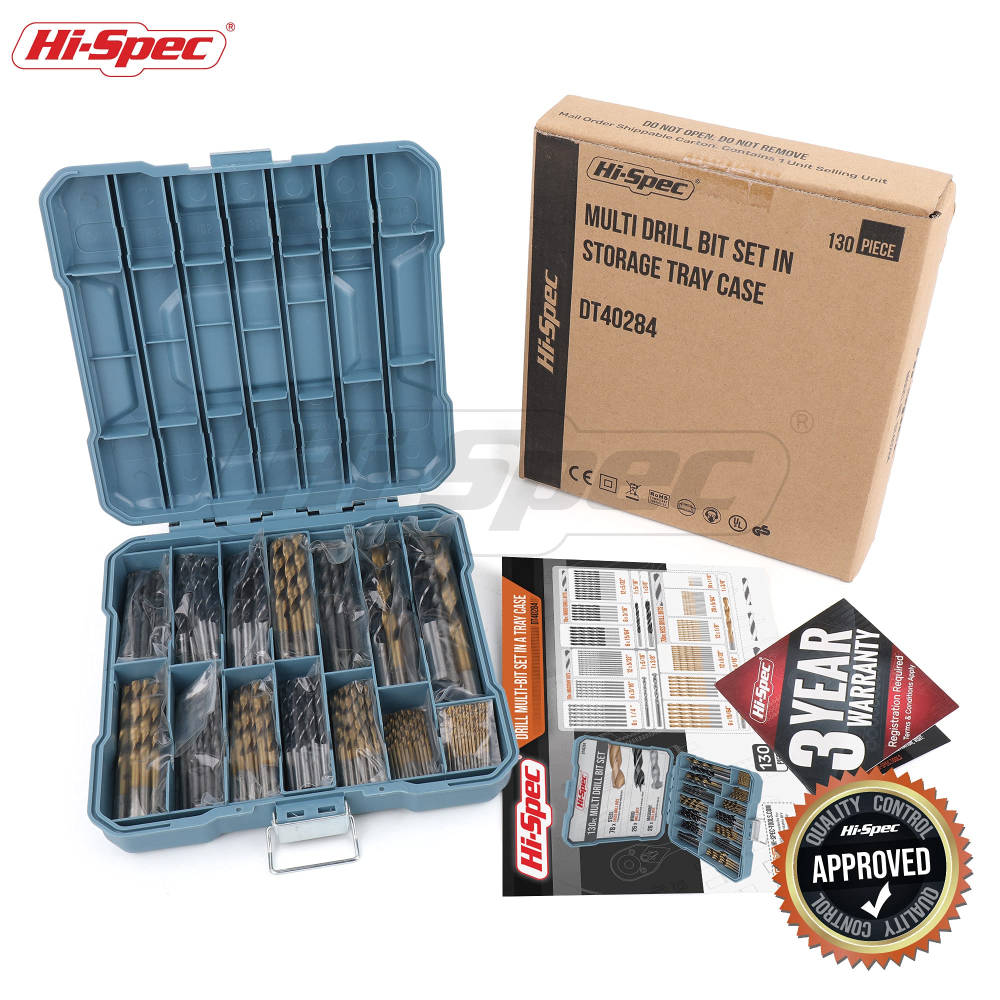 Buy HiSpec 130 Piece Multi Drill Bit Set. HSS Titanium, Masonry & Brad