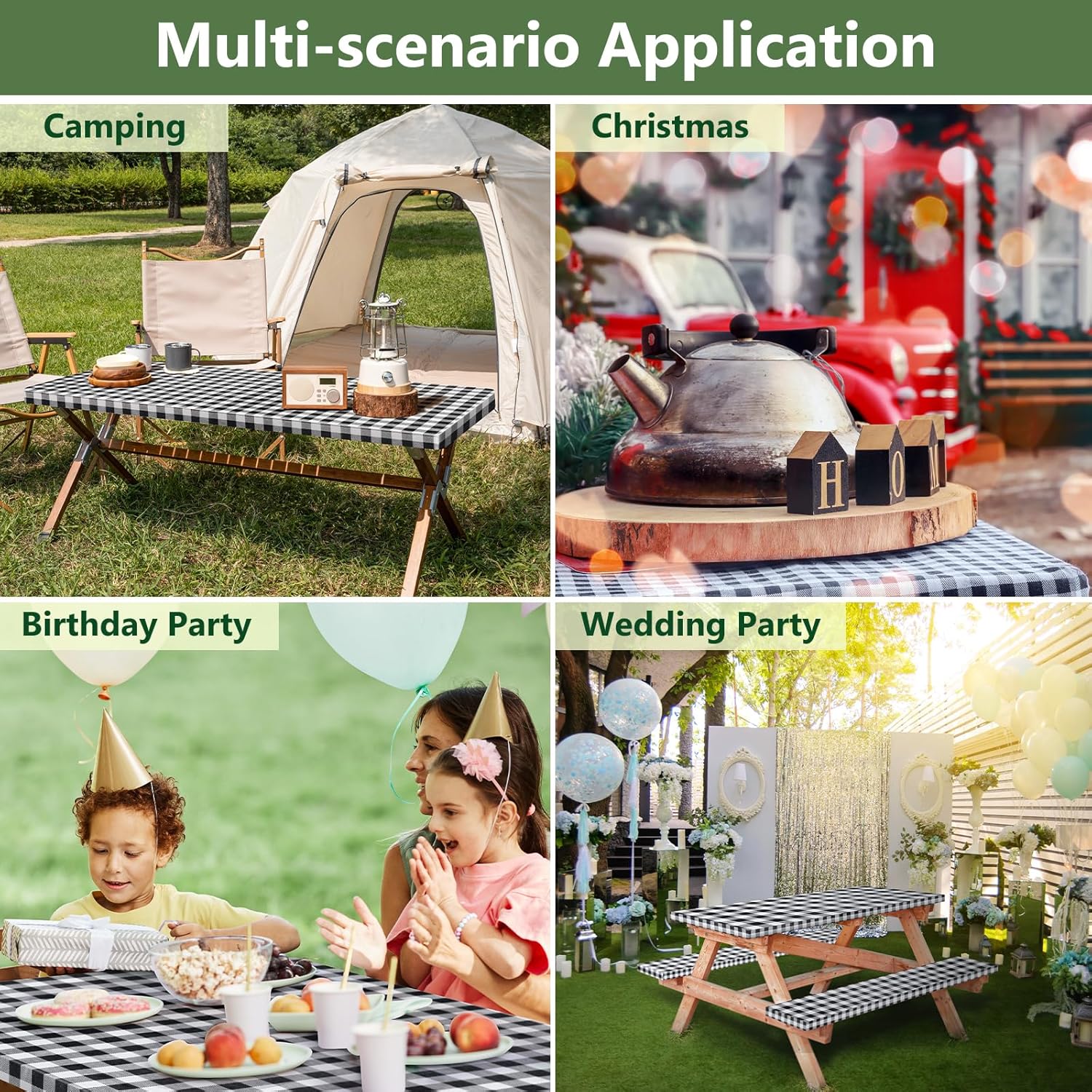 Picnic Table Cover with Bench Covers and Bag, Camping Essentials Camping Table Cover with Elastic Edges, Fitted Rectangle Tables and Seats, 72x30 Inches 3 Pcs Set (Black) - Image 7