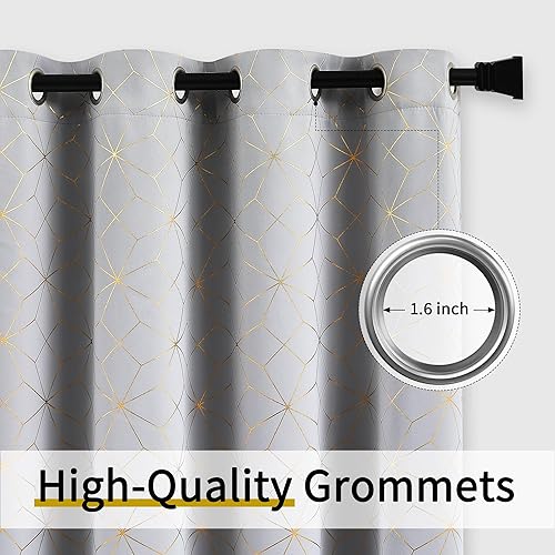 Miniatura 8 de Beauoop Cortinas 100% opacas de 54 pulgadas de largo para dormitorio, sala de estar, cortinas con patrón dorado marroquí, con aislamiento térmico y