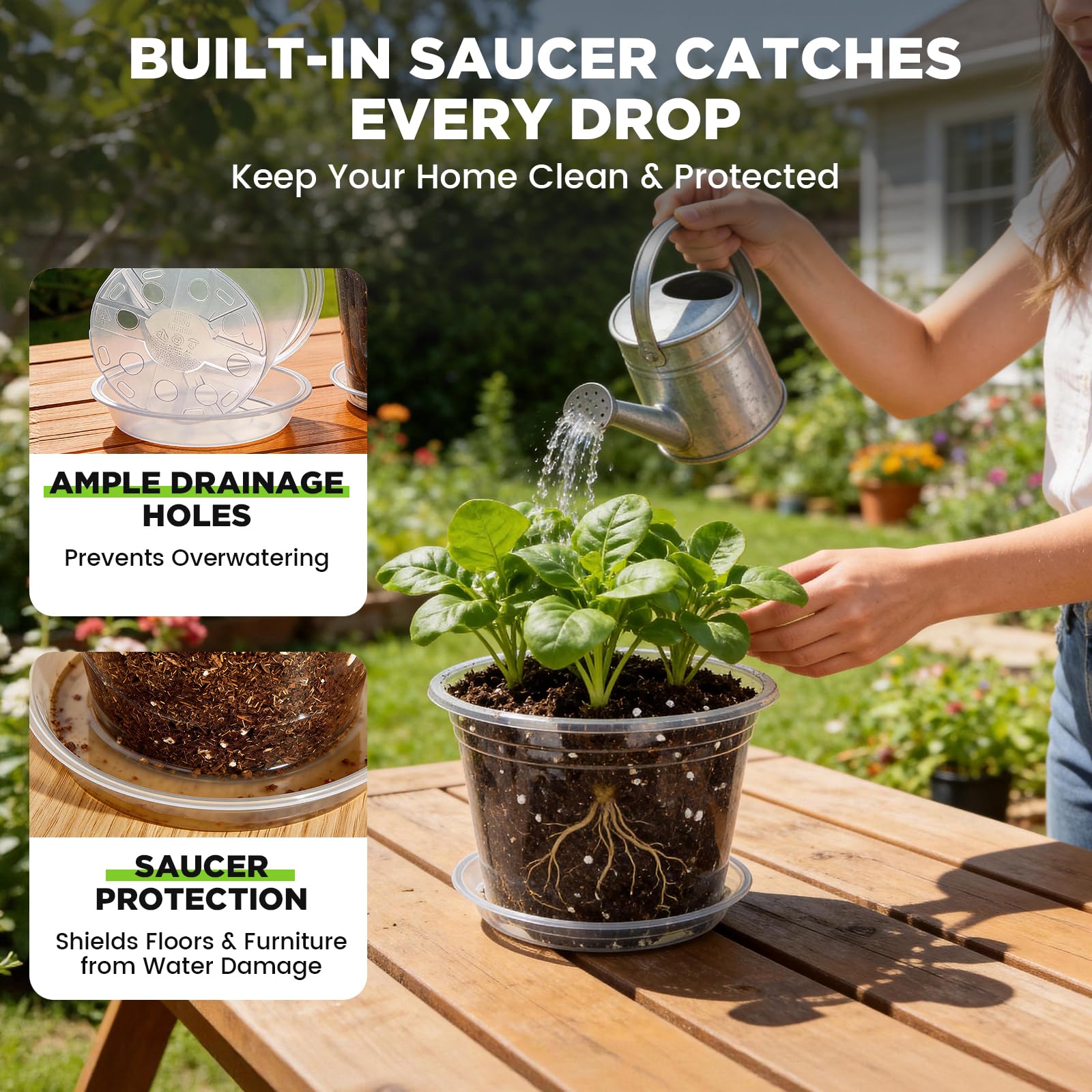 Paquete de 24 macetas transparentes de 4/5/6 pulgadas para plantas, macetas de plástico con agujeros de drenaje, paquete variado, macetas de jardín para interiores y exteriores