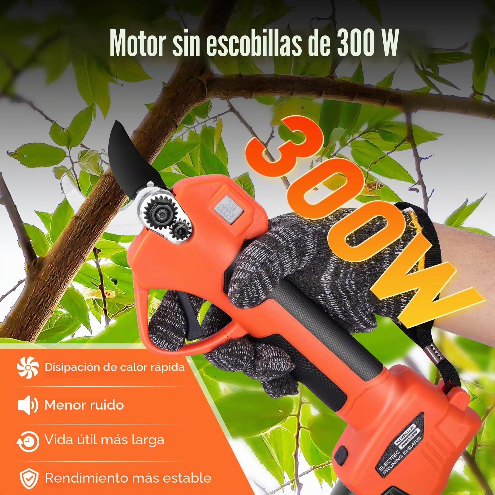 Tijeras de Podar Batería 25/35 mm Sin Escobillas con 2 Baterías | Pantalla integrada con doble apertura ajustable, perfecta para viñedos, huertos y trabajos de jardinería