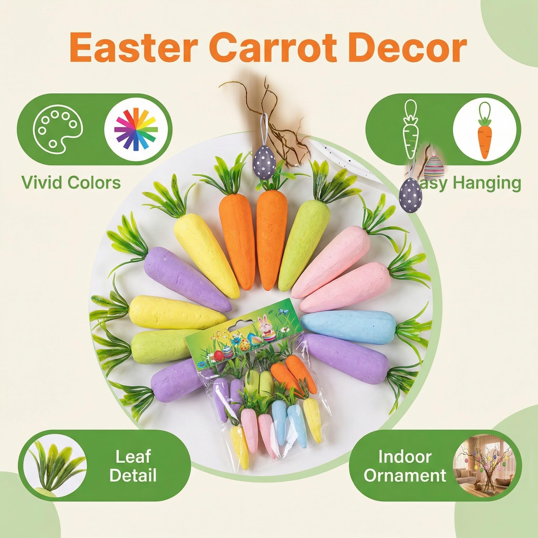 12 pièces Mini Carottes en Plastique, Décoration de Carotte en Mousse, Décorations de Carottes, Simulation de Carottes, Décorations de Pâques (Couleur Macron)
