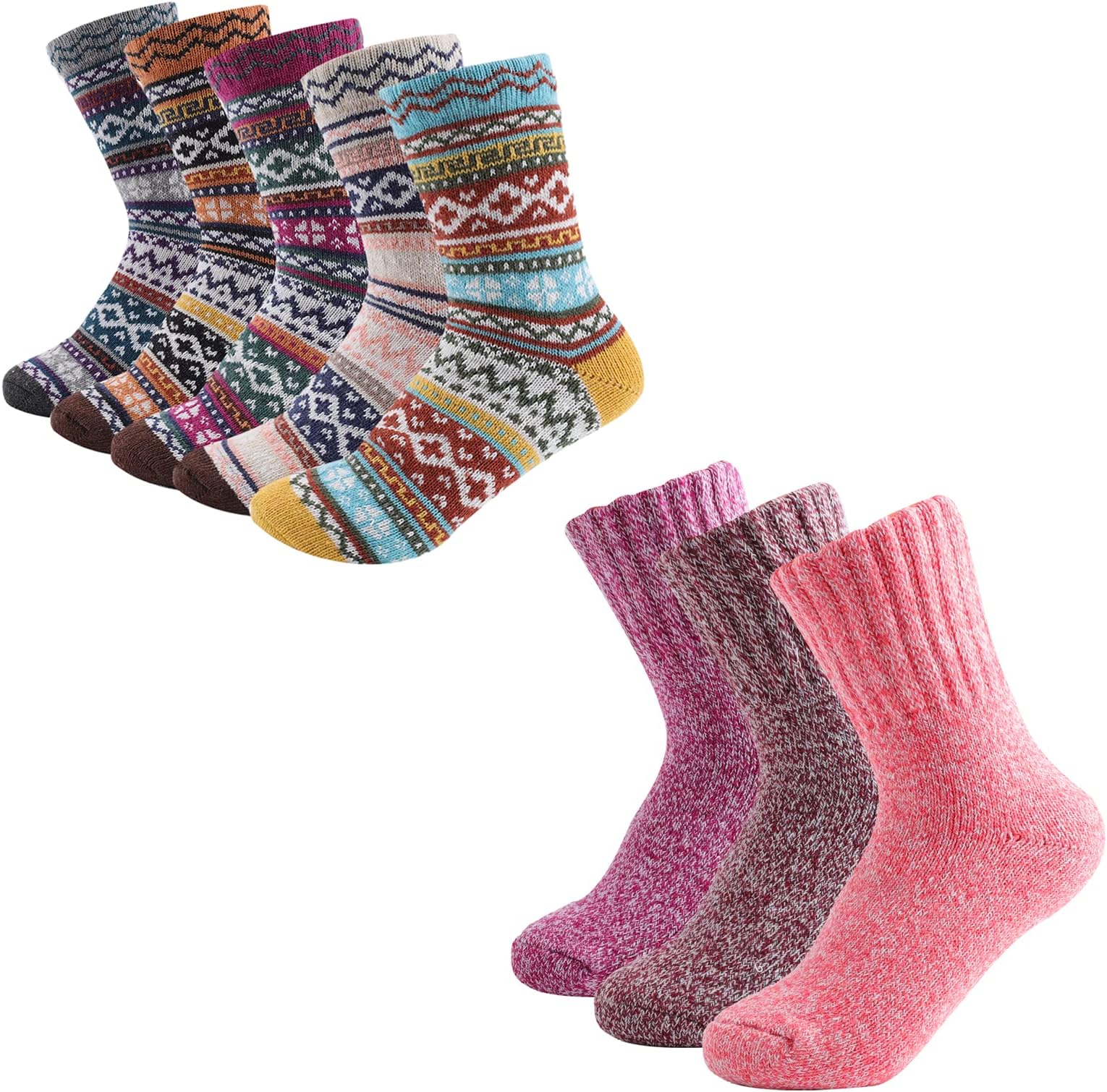 Taotique Warm Socks, 8 Pairs Women Wool Socks for Winter Soft and Thick Knit Cozy Crew Socks Christmas Socks