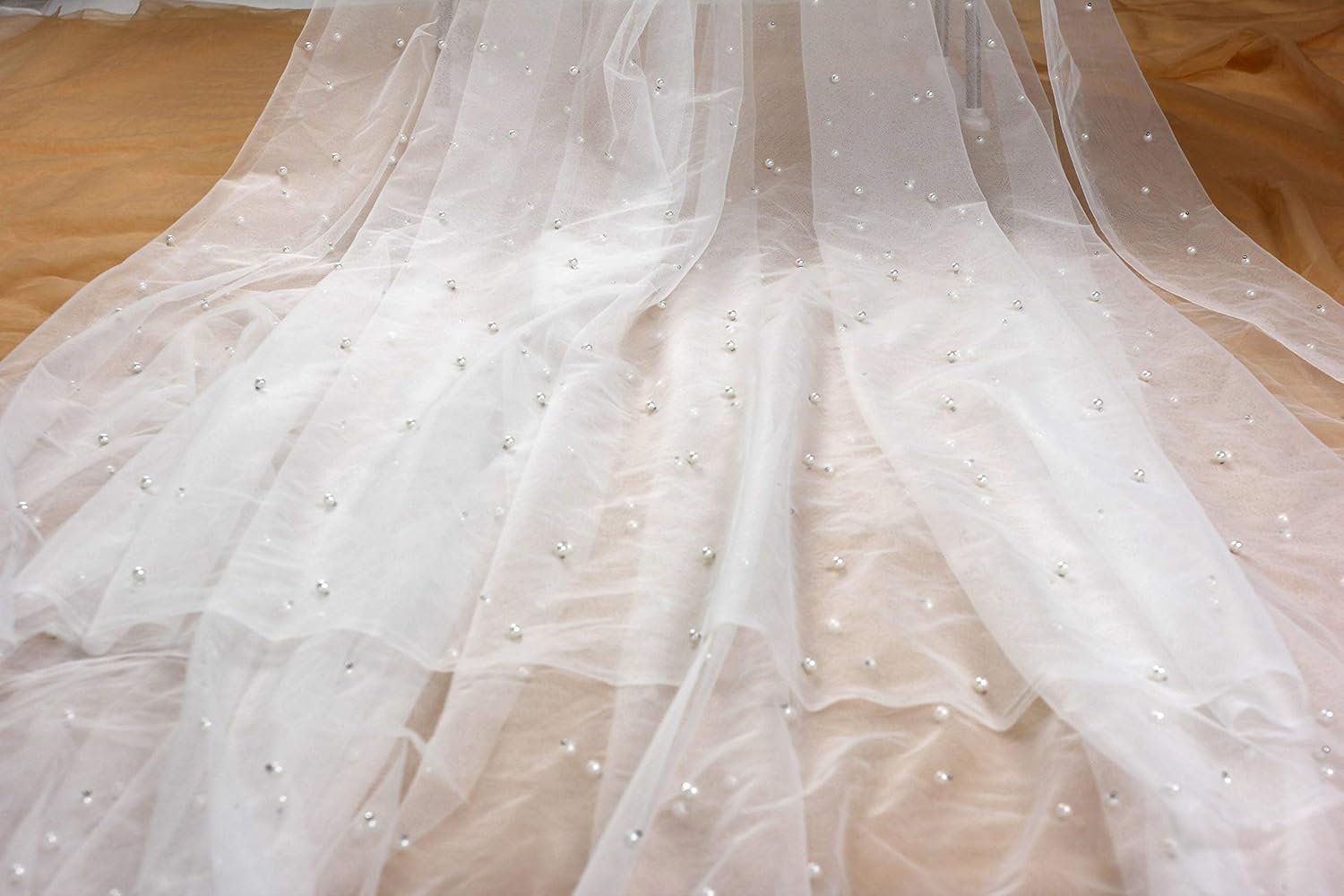 Quality Bride viel Pearls Tulle 180"x63" for Dresses Off White(Light Ivory) Tull Fabric