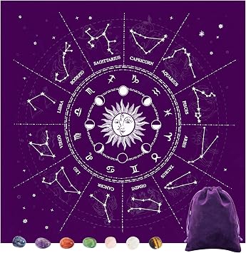 Knana 9Pcs Velvet Tarot Card Cloth Altar Cloth Tarot Cards Mat with Tarot Card Bag Crystals 19.7 x 19.7 inches Purple
