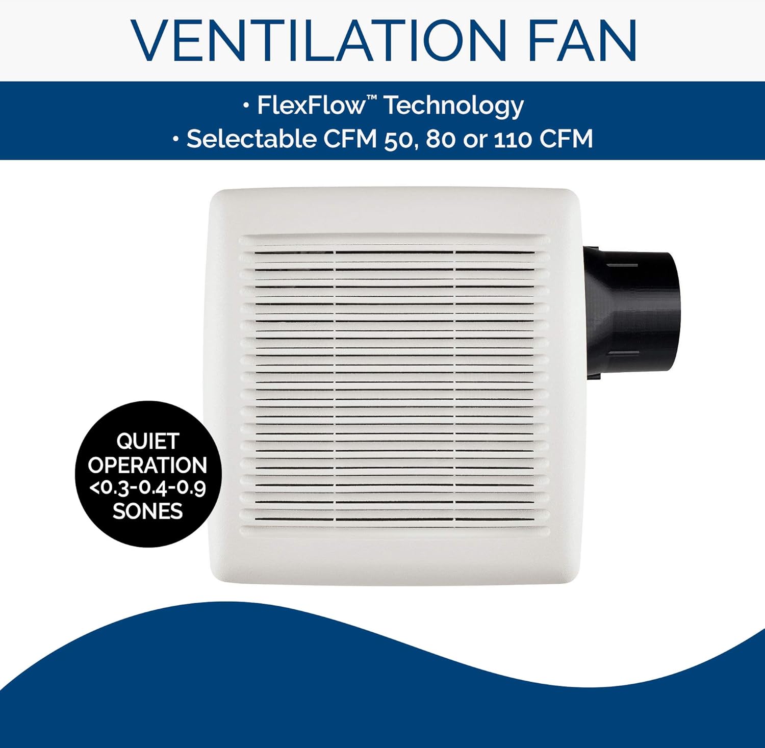 Broan-NuTone Flex DC Series Ventilation Fan with selectable CFM and quiet operation details