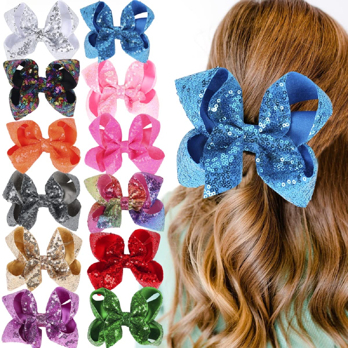 6 Inch Red Sparkly Glitter Sequin Hair Bows for Girls Toddlers Kids Children Teenage (2PCS) - Image 5
