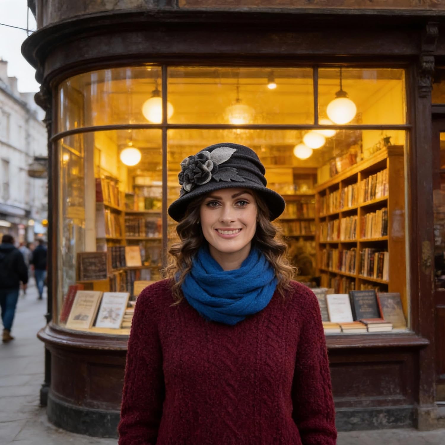 Vintage Women Floral Wool Dress Cloche Winter Hat 1920s - Image 7