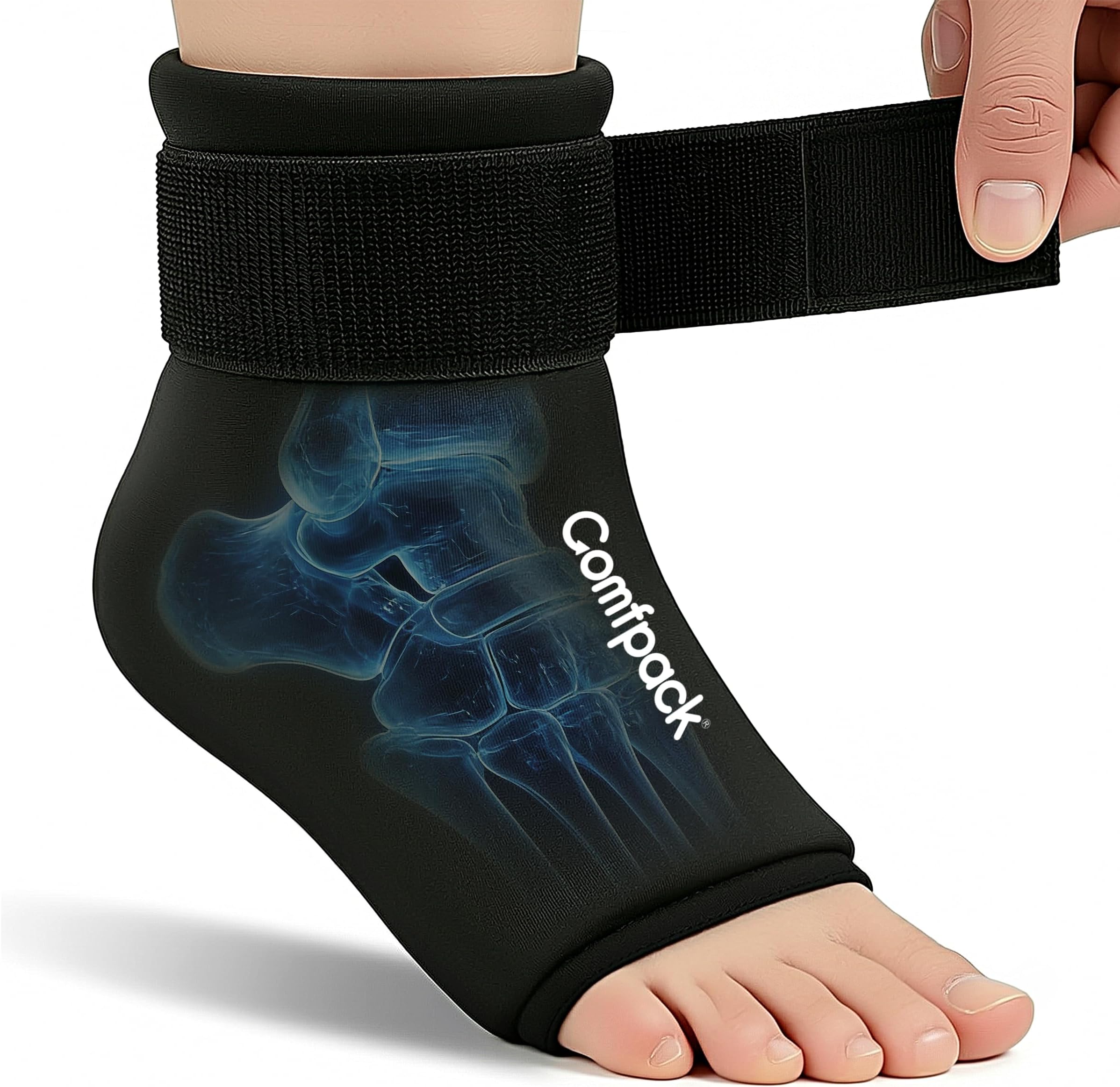Ice Pack for Ankle & Foot, Flexible Hot Cold Compress Gel Cold Pack Wrap for Achilles Tendonitis, Plantar Fasciitis, Swelling, Sprain, Foot Pain Relief, Heel Spur (Black)
