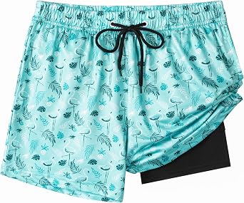 FT FENTENG Boys Swim Trunks مع بطانة الضغط للأولاد شورت سباحة مطاطي سريع الجفاف 2 في 1 شورت شاطئ 4-17 Y