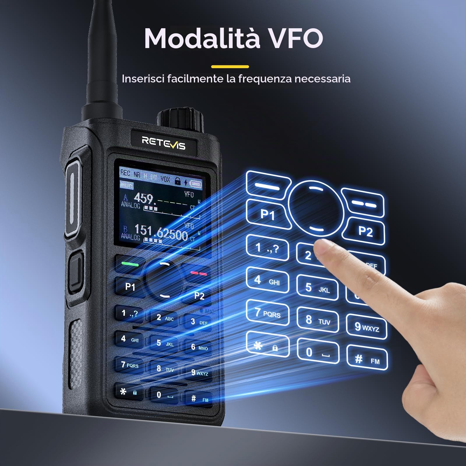 Retevis C62 Walkie Talkie Lungo Raggio, Doppia Banda Ham Radio Ricetrasmittenti Professionali, Walkie Talkie Ricaricabili Con le cuffie, 2000mAh, per Ristoranti, Alberghi e Supermercati (2 Pezzo)
