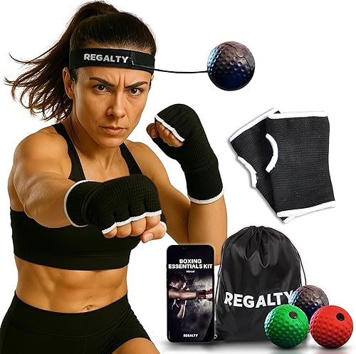 Boxing Reflex Ball Set -Complete Boxing Training Equipment with Gloves, Headband & Carry Bag -Perfect for Kids & Adults to Improve Reaction, Speed &