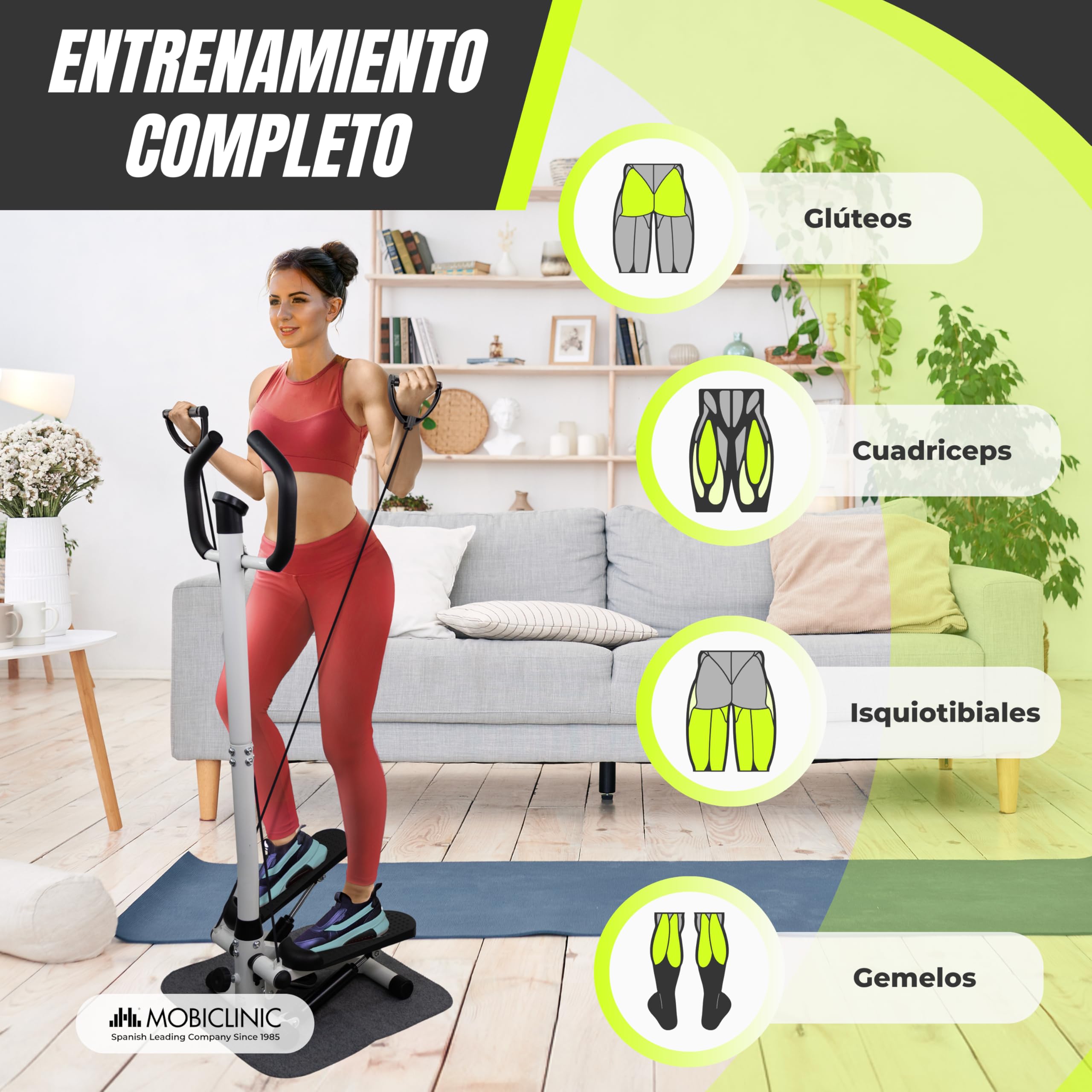 Mobiclinic®, Máquina de Steps, Regulable en Altura, Monitor LCD, Intensidad Ajustable, Pedales Antideslizantes, Stepper, Máquina Paso a Paso, Compacta, Ejercicio en Casa, Step-Pro