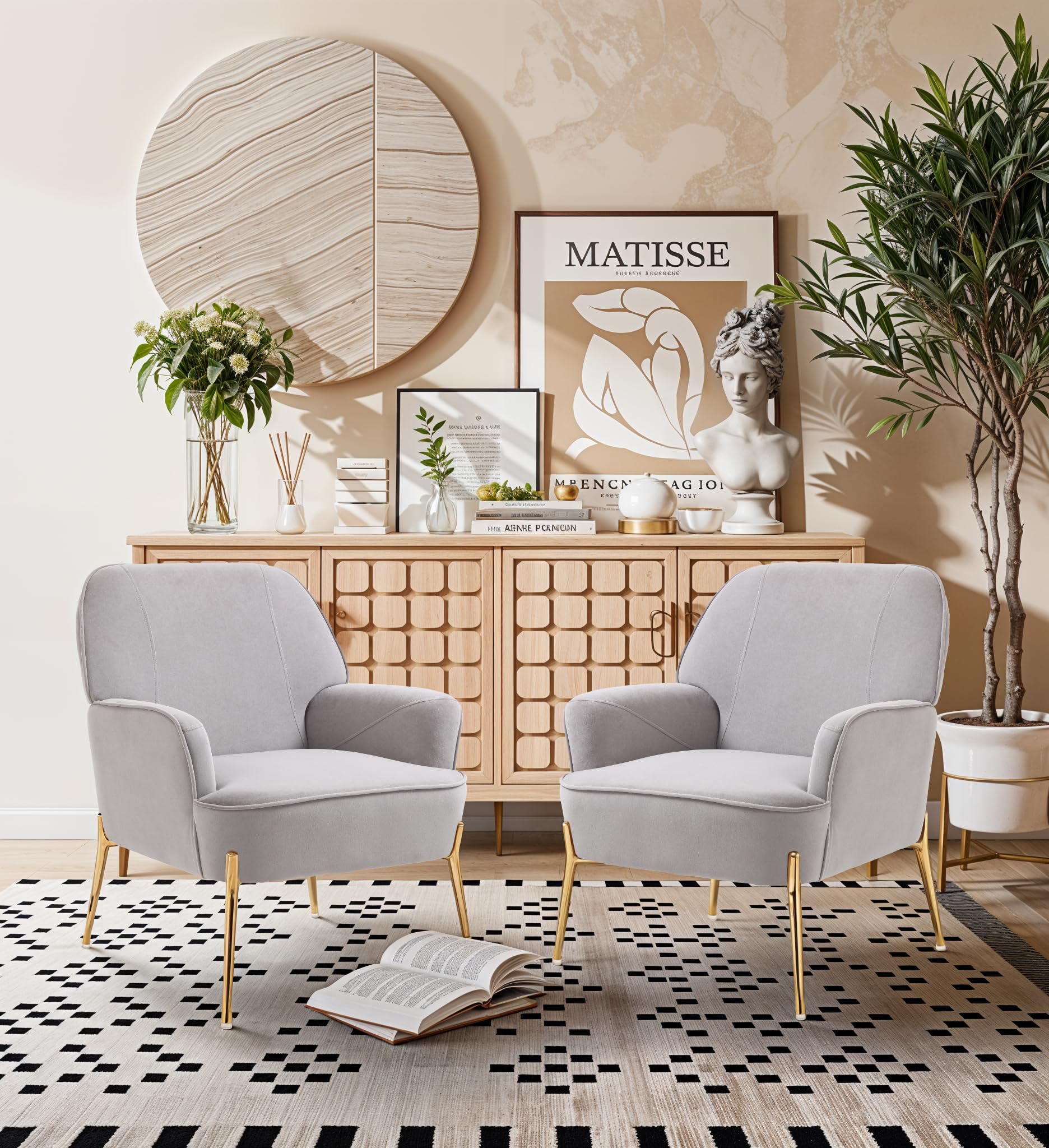 SEPNINE Fauteuil en Velours Confortable avec Accoudoirs, Assise Épaisse et Pieds en Métal, Chaise Relax pour Salon ou Chambre- Jusqu'à 135 kg