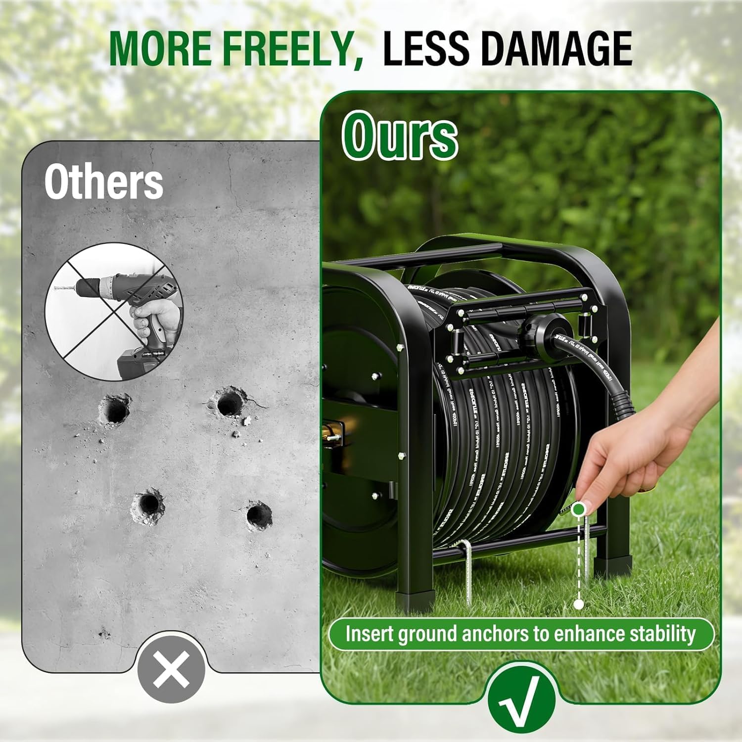 SPECILITE Retractable Hose Reel with 1/2'' x 95FT Garden Water Pipe, 1200 PSI, UV Resistant Heavy Duty Industrial Metal Freestanding Spool, 6' Lead-in, Sprayer Nozzle for Garage, Yard, and Workshop