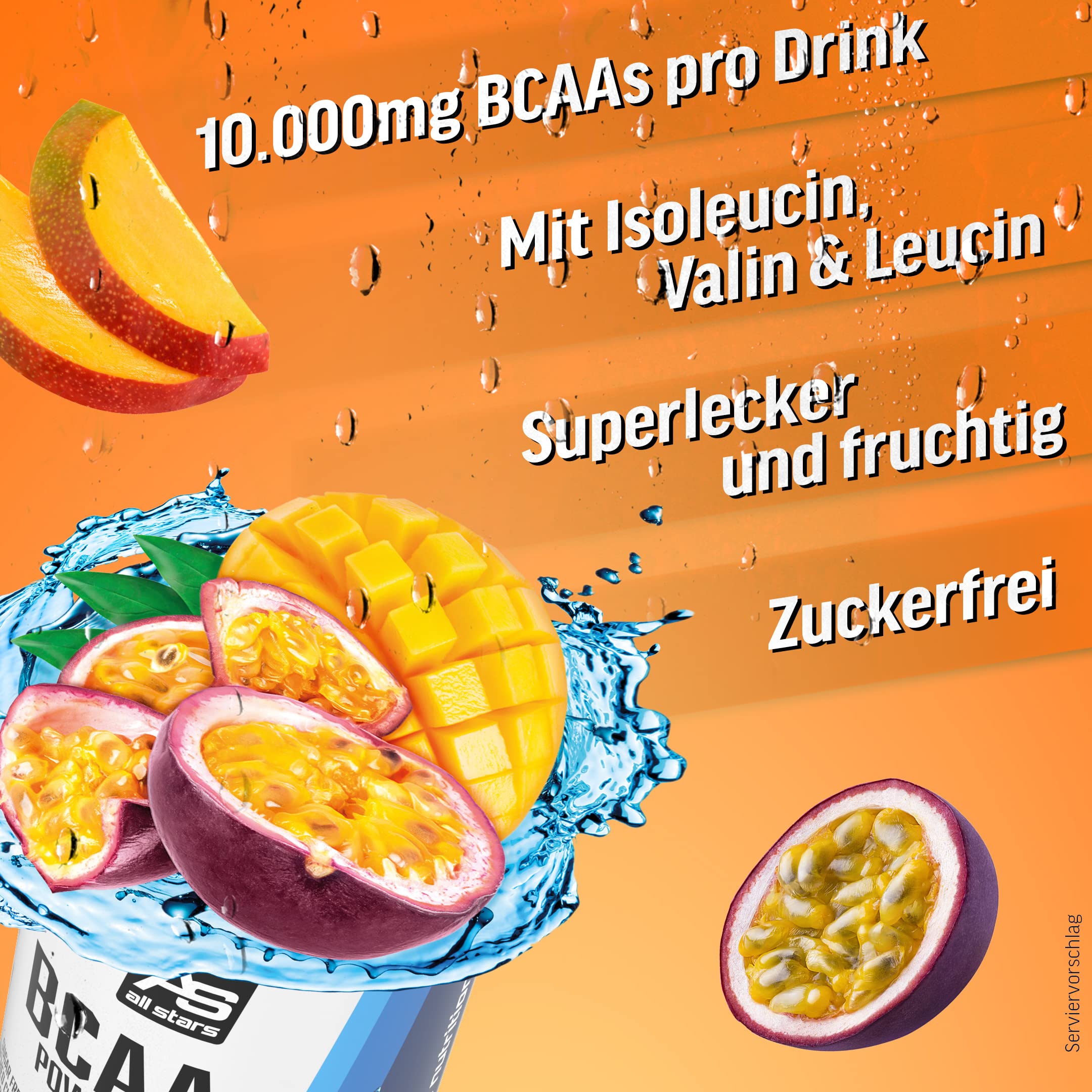 ALL STARS BCAA Powder 420g Passion Fruit - BCAA Pulver vegan und zuckerfrei, Enthält 5000mg Leucin, 2500mg Valin und 2500mg Isoleucin, Aminosäuren Komplex hochdosiert (Packung mit 2)
