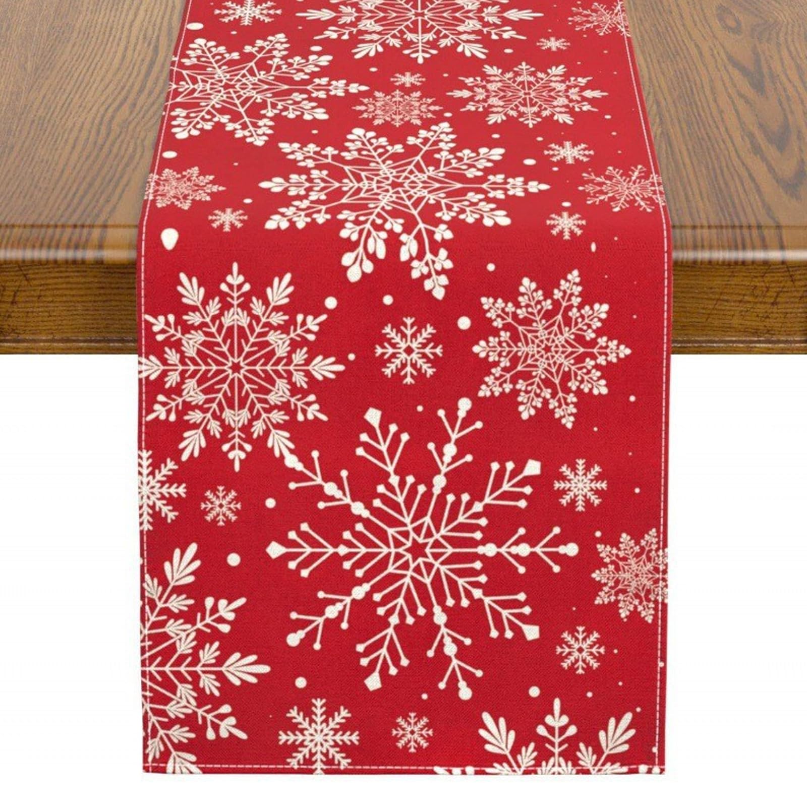 Christmas Table Runner, Red Snowflake Polyester Table Cloth, 35 x 180cm
