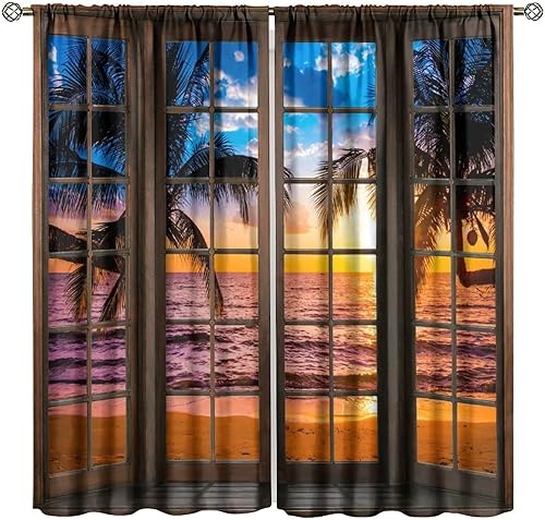 Vista 25 de Cortinas con Vista Natural, Estampado de Patrón de Río y Bosque Hermoso para Ventana, Cortinas Oscuras Aisladas para Dormitorio o Sala de 2 Paneles