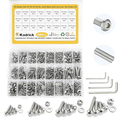 Miniatura 7 de Kadrick 1290 piezas M2 M3 M4 Surtido de tornillos métricos 0157in-0787in 304 de acero inoxidable con 3 llaves hexagonales