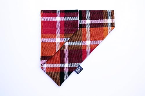 Miniatura 4 de Plaid Flannel Over the Collar Dog Bandana Perfect for Thanksgiving and Christmas, Handmade Warm and Soft Slip On Pet Bandana for Fall and Winter