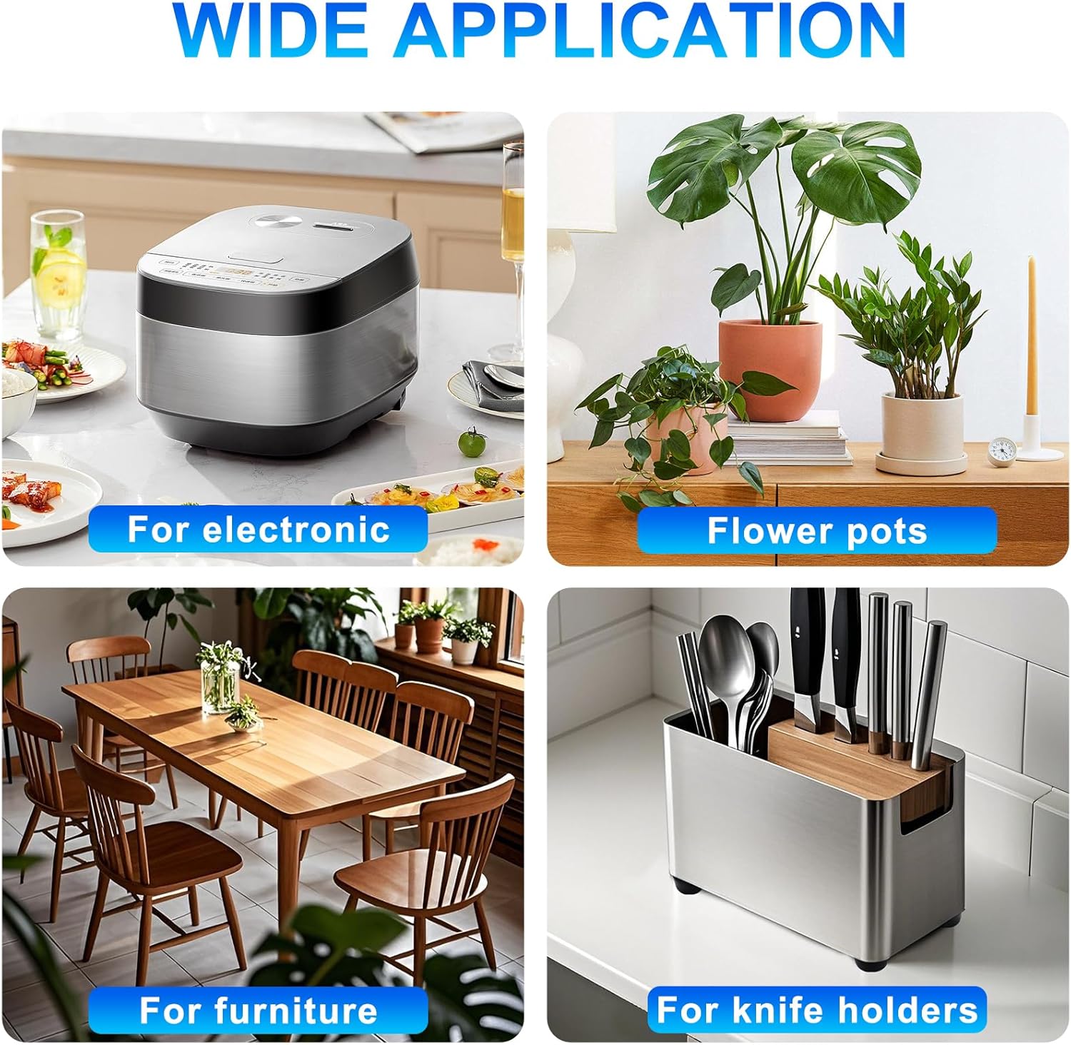 144PCS Cutting Board Feet Non Slip with Stainless Washer Screws,2 Sizes Screw-on Rubber Feet for Cutting Board, Electronics,Furniture