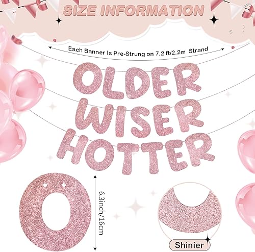 Miniatura 2 de Fulmoon Juego de 3 carteles de cumpleaños con purpurina para mujeres de 30, 40, 50, 60, 70, 80, cumpleaños, regalo (oro rosa)