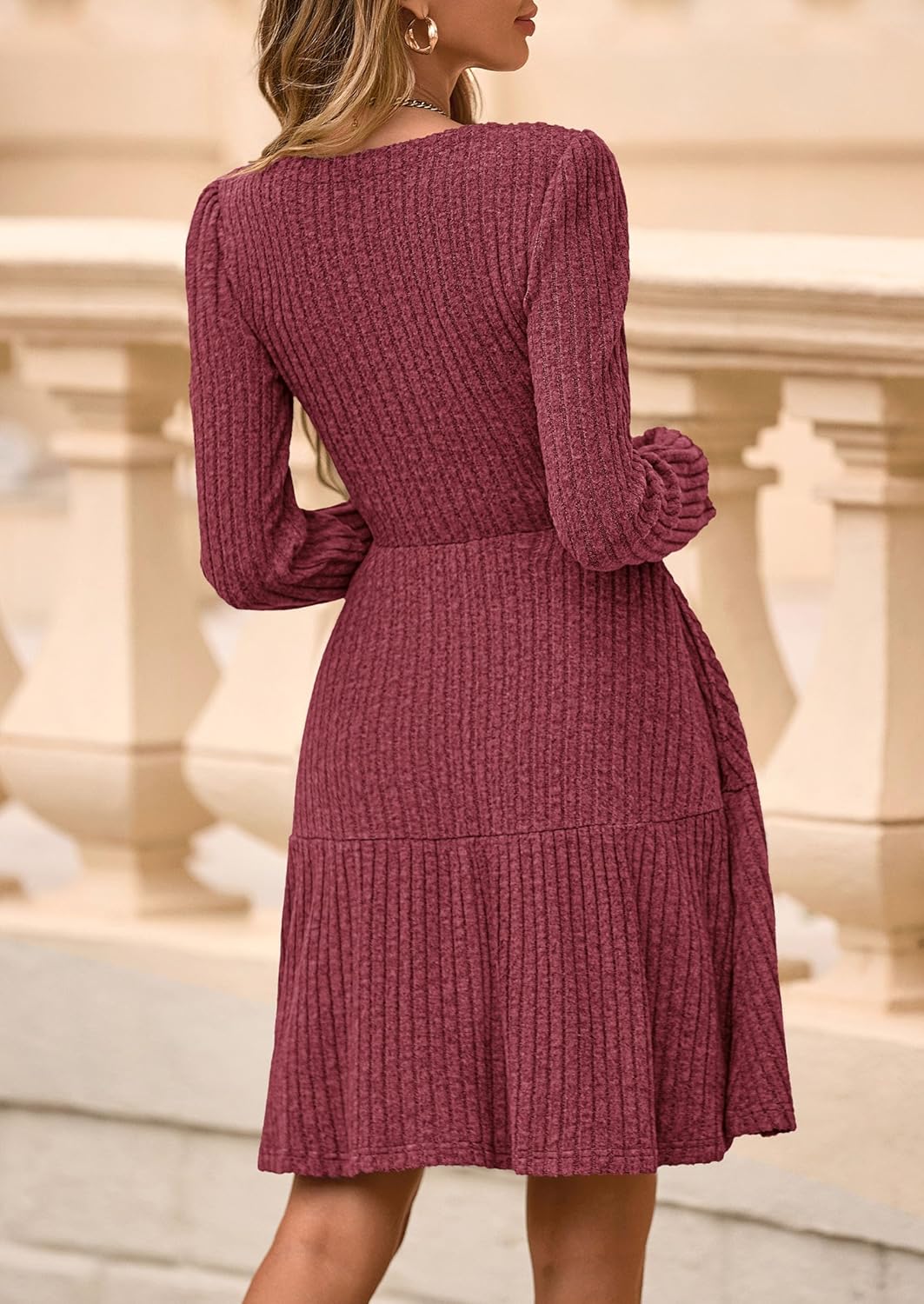 PRETTYGARDEN Womens Sweater Dress 2026 Fall Long Sleeve V Neck A Line Fit and Flare Ribbed Short Dresses Knit Outfits Pockets - Image 5