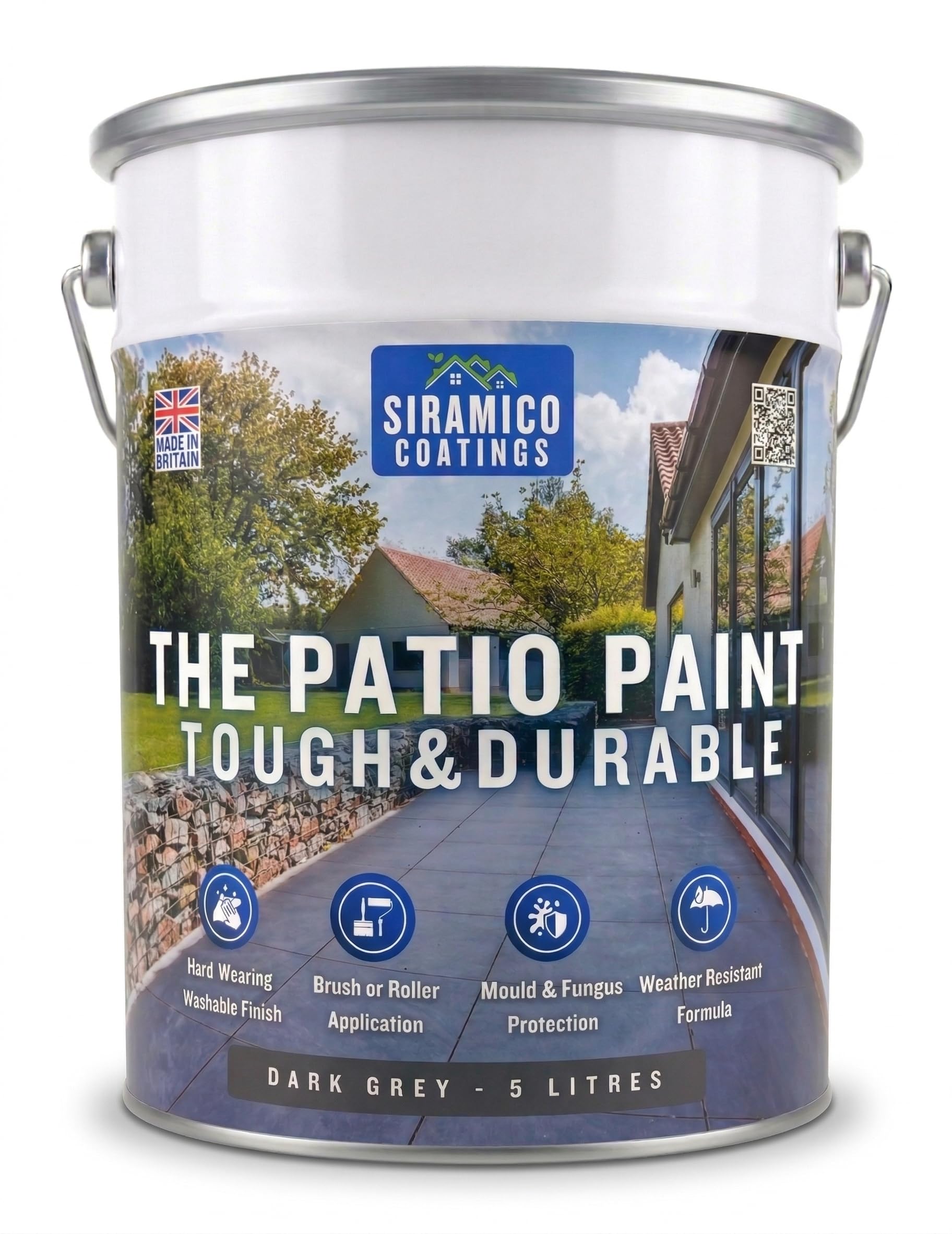 SIRAMICO COATINGS The Patio Paint | 5 Litre - Dark Grey | Superior Patio Paint with Professional Finish for Use on Patios, Walkways, Walls | Non-Toxic, UV Resistant with Easy Application