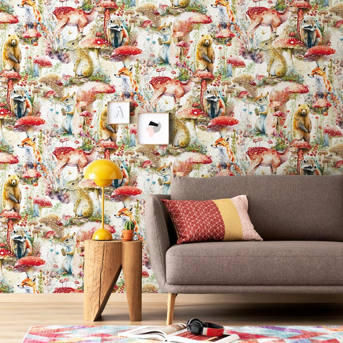 Adhesive Shelf Liner,Mushrooms and Animals Contact Paper for Cabinets,Vinyl Film Decorative Drawer Liner for Bedroom Dresser Sticker 17.3 inch x 118 inch (Colorful, 118x17.3inch)