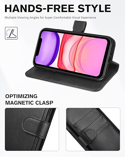 Miniatura 5 de TUCCH Funda tipo cartera para iPhone 11, bloqueo RFID ranuras para tarjetas, cierre magnético, piel sintética protectora funda interior de TPU a