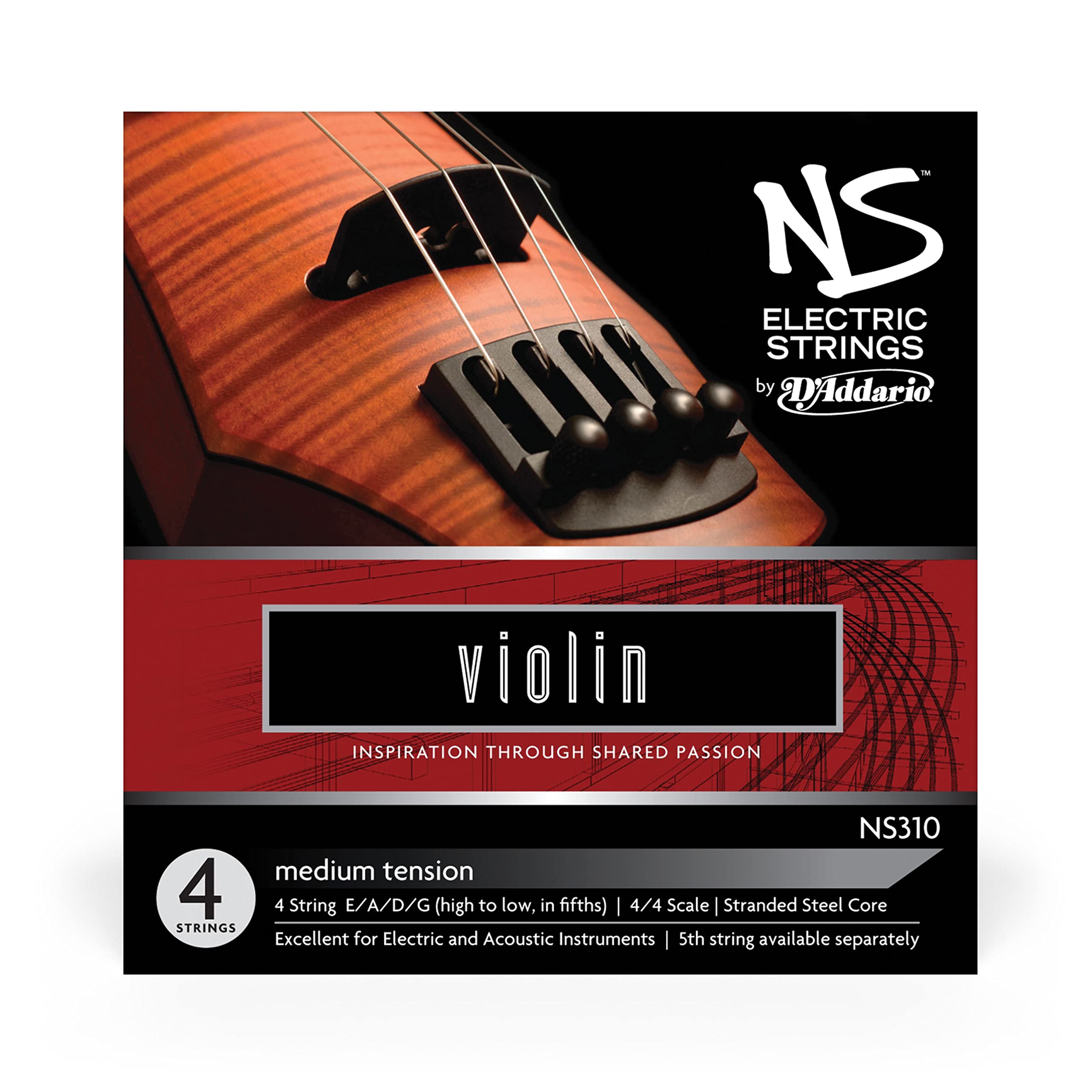 D'AddarioNS Electric Violin String Set, 4/4 Scale, Medium Tension