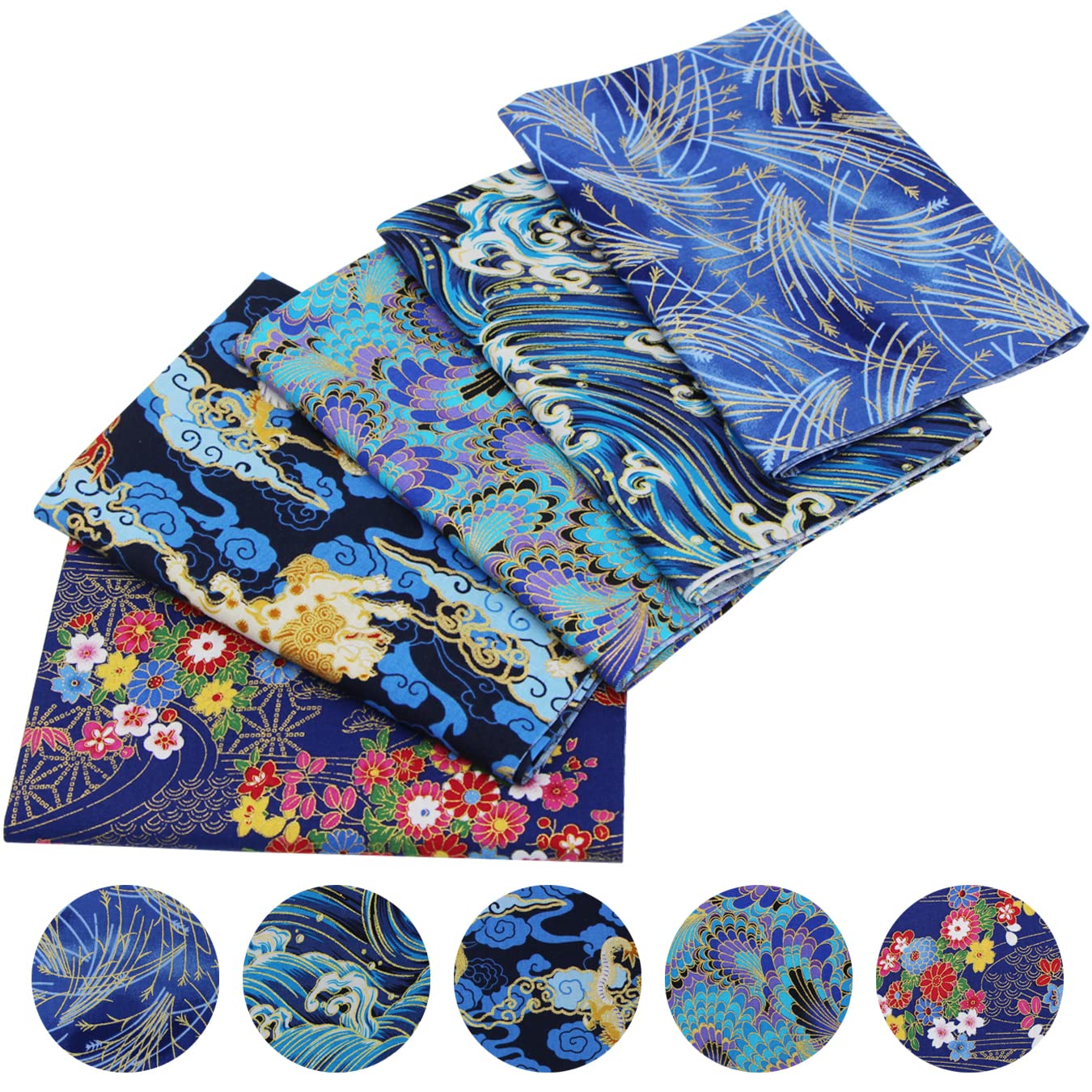 Aufodara Crafts Quilting Fabric Cotton Squares Patchwork Bundle 5pcs 50 X 50 Cm Beautiful Bronzing Floral Gold Patterns Japanese Style Fabrics For Sewing Quilt Diy Artcraft Handwork Pink Blue P 191897422