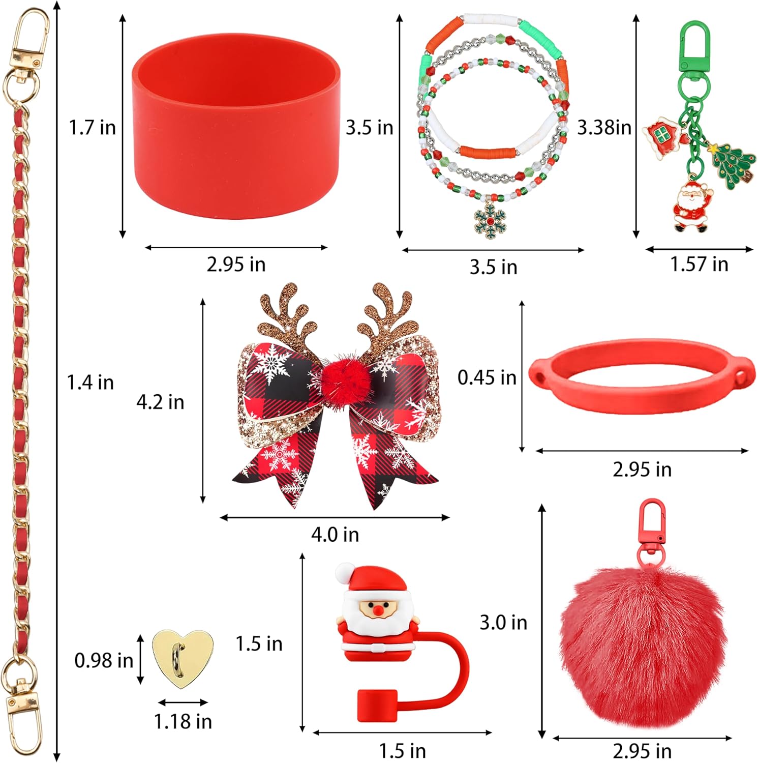 11PCS Christmas Accessories for Stanley Cup 40oz&30oz Tumbler Accessories including Silicone Cute Santa Claus Straw Topper Cover Silicone Stanley Boot Leather Bottle Handle Strap Bracelet Charms - Image 3