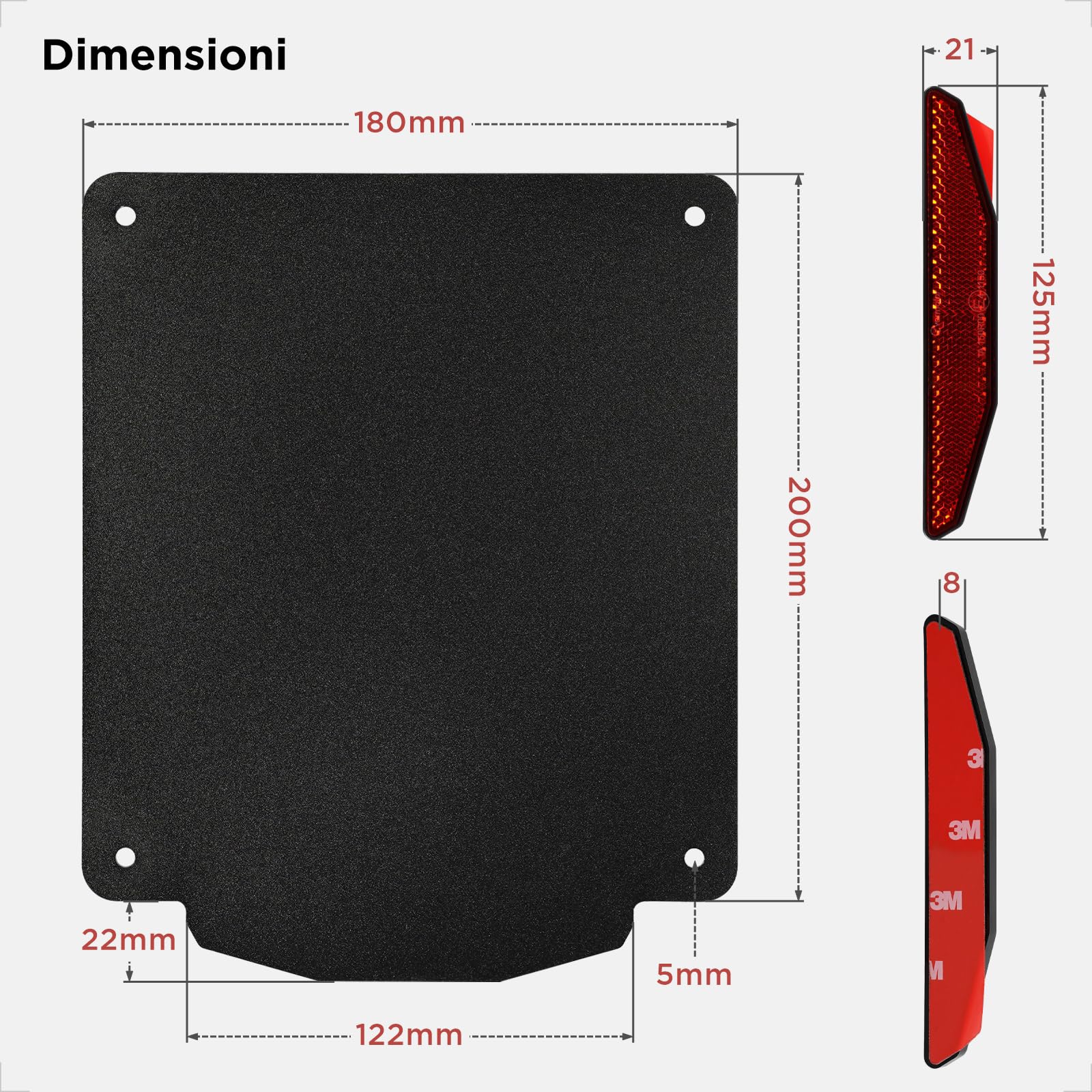 evermotor Porta targhe Moto 200x180mm, Supporto targa in alluminio per portatarga di Motocicletta, con catadiottro Moto omologato Occhi di Gatto posteriori da 125 mm