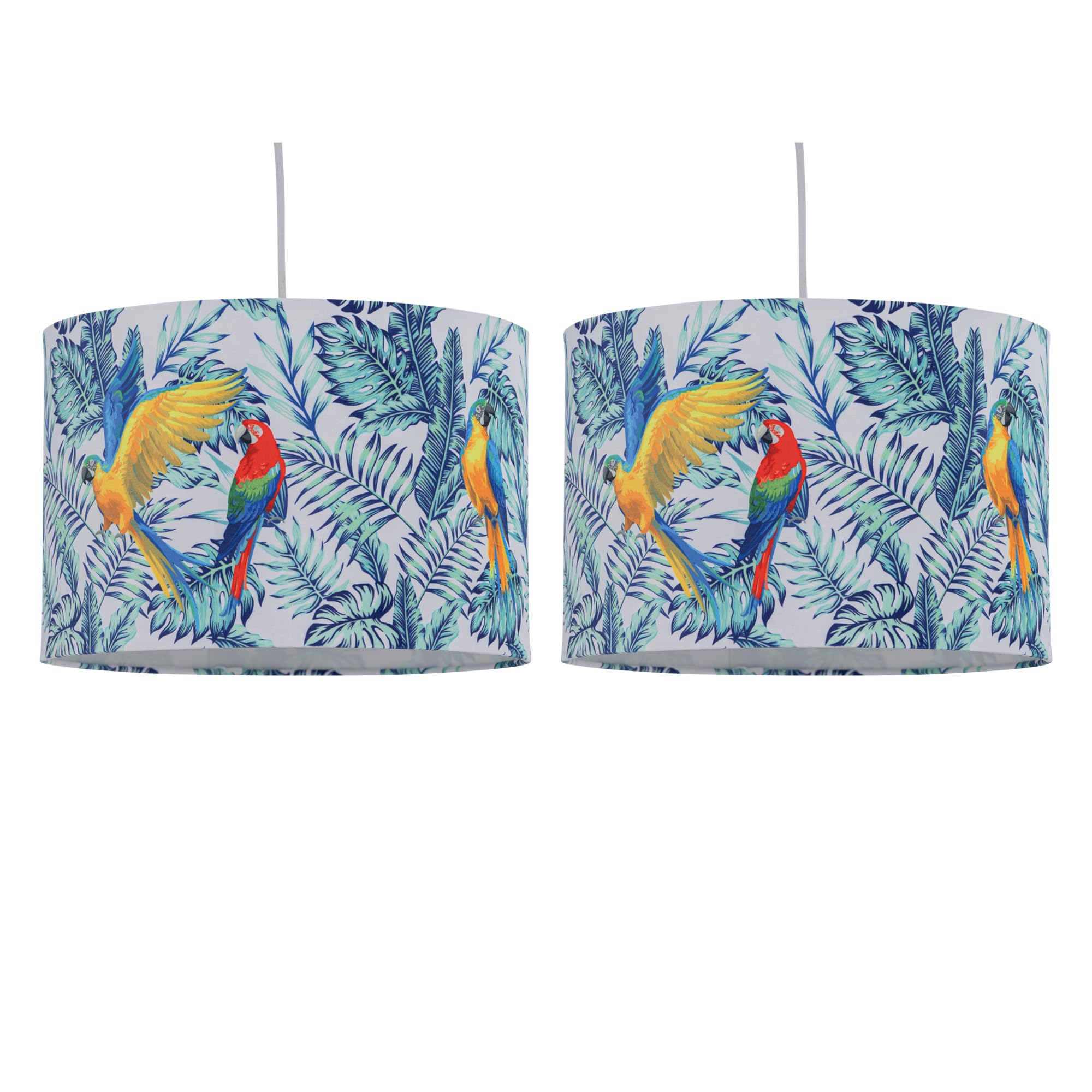 Firstchoicelighting Parrot Set Of 2 Tropical Design Velvet Easy Fit Ceiling Pendant Lightshades Or Table Lamp Shades, Diameter 30Cm