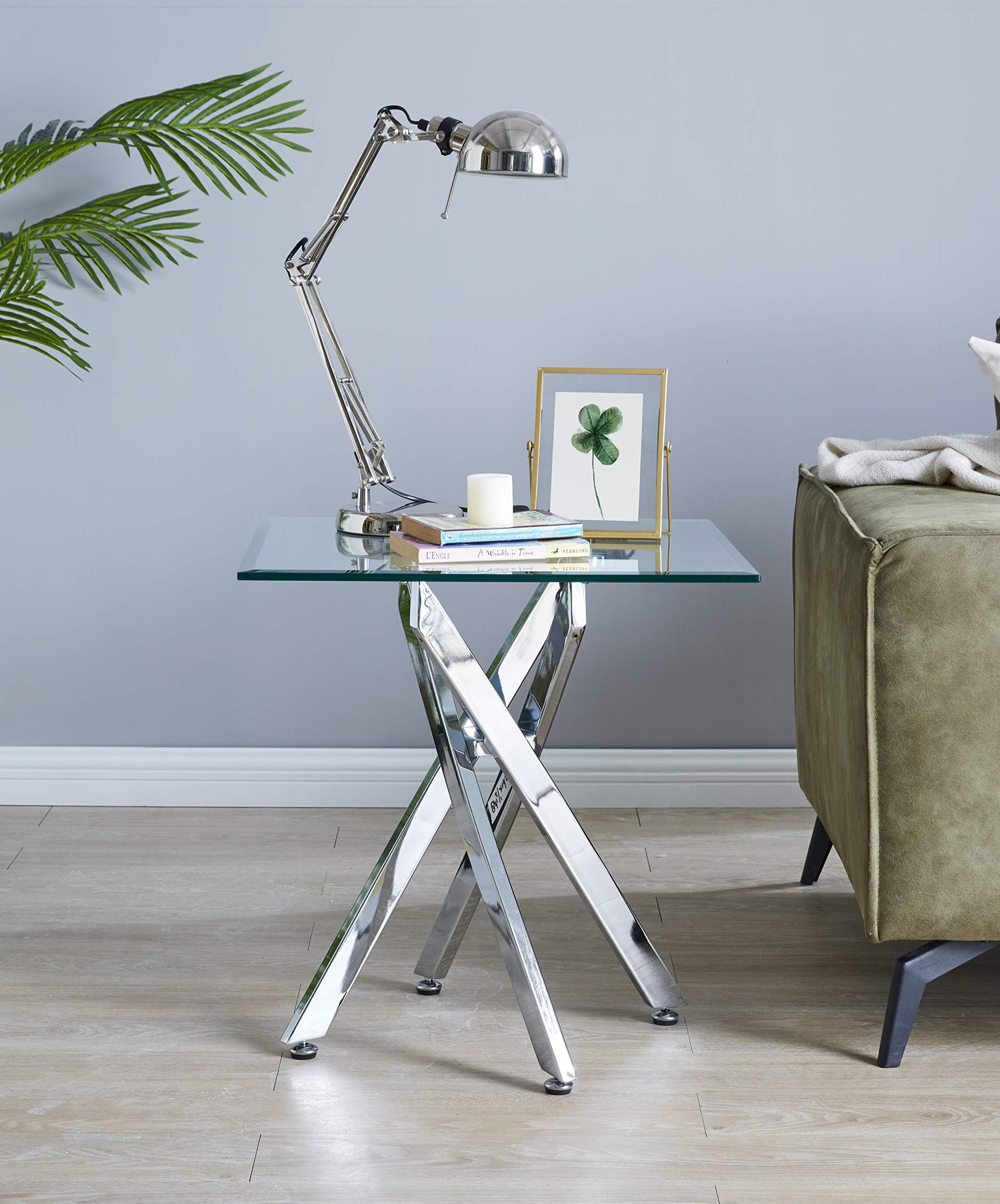 Furniturebox UK Leonardo Clear Glass And Chrome Metal Modern Stylish Coffee Side Hall End Console Table Living Room Sets (Side Table Only)