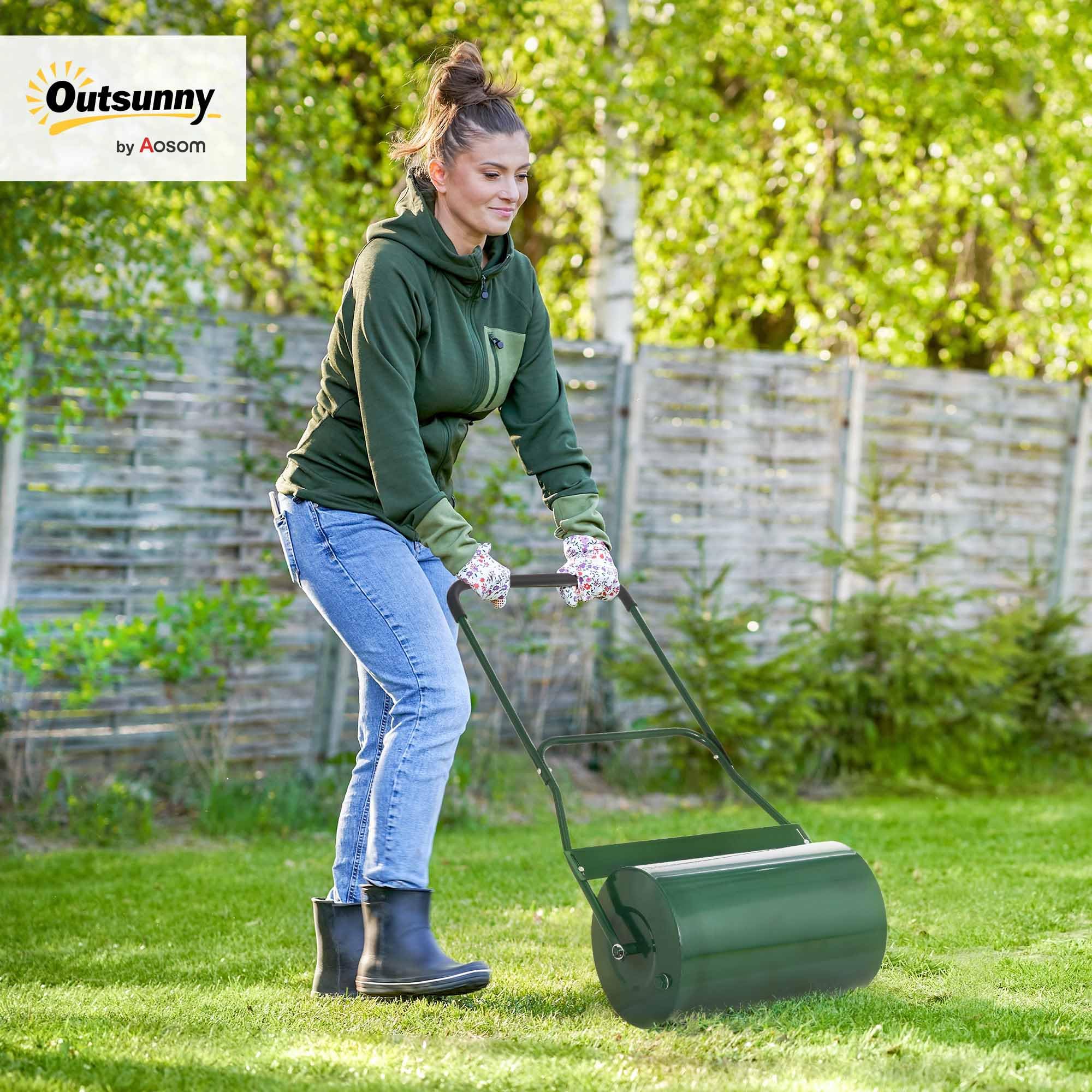 Outsunny 40 L rolka do trawy ze skrobakiem i składanym uchwytem, pokryta wodą lub piaskiem, Φ32 cm (zielona)