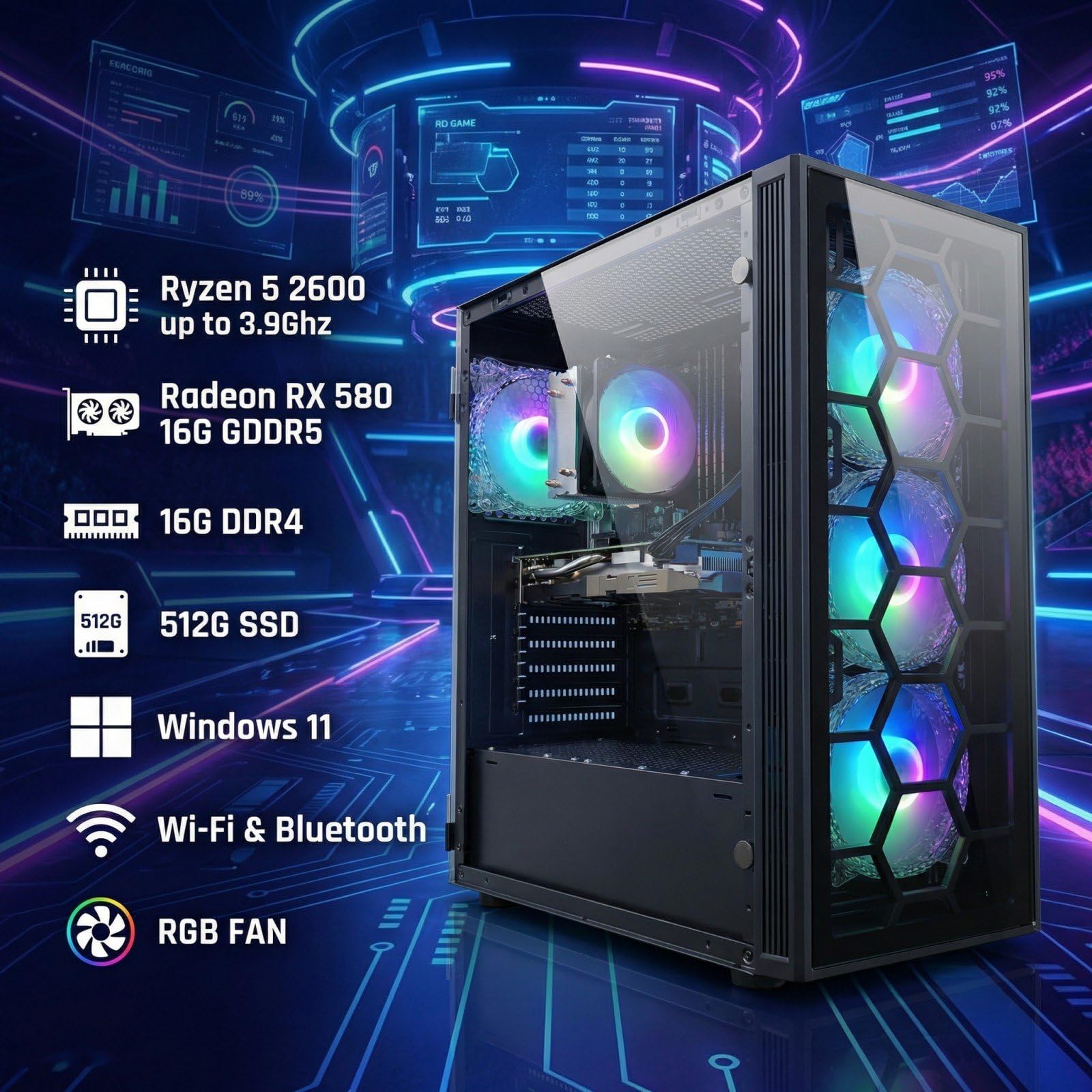 Amazon.com: STGAubron Gaming PC Desktop, AMD Ryzen 5 2600 up to