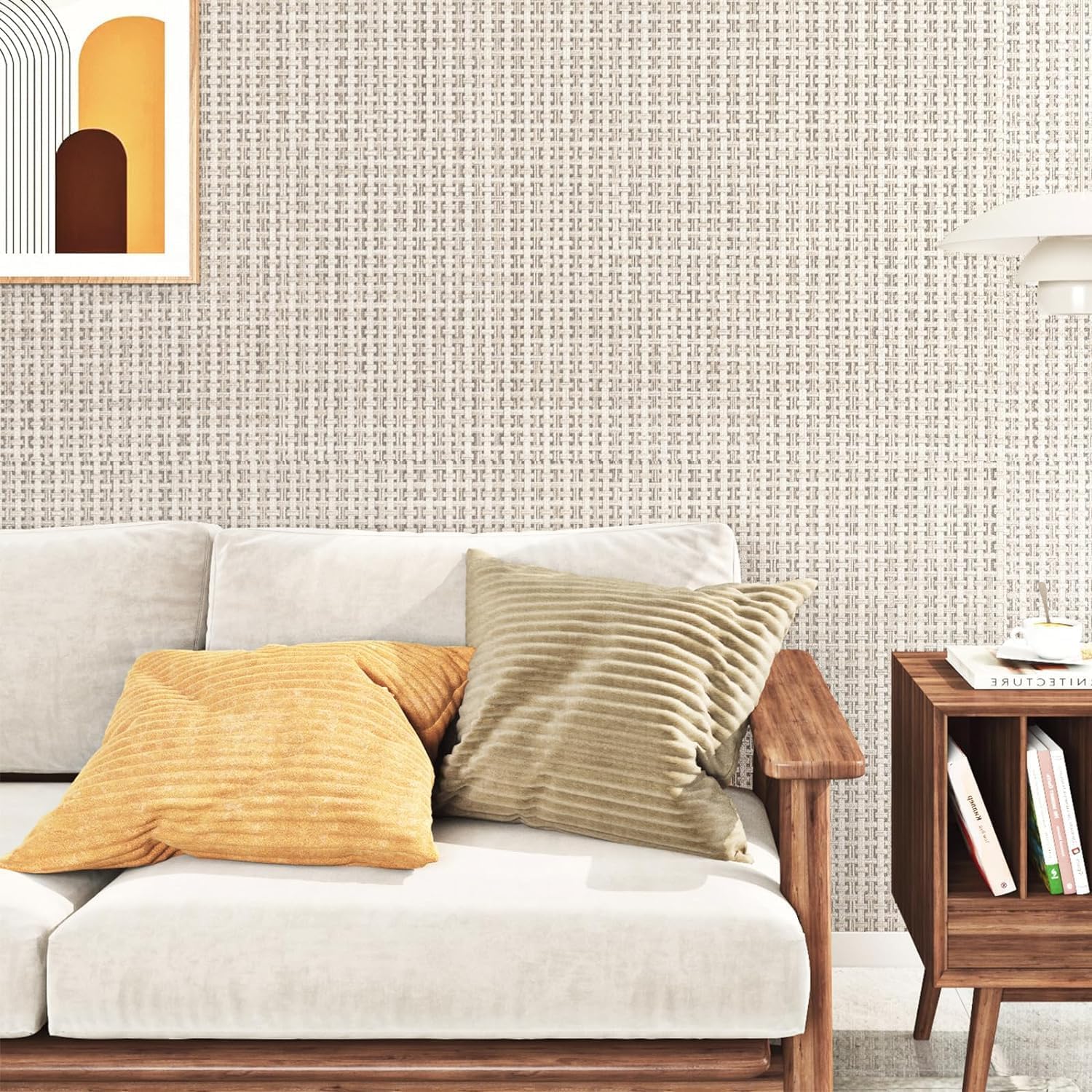 FunStick 16"x240" Thick Beige Wallpaper Peel and Stick Modern Grasscloth Wallpaper Textured Prepasted Fabric Linen Wall Paper Self Adhesive Removable Contact Paper for Bedroom Dorm Accent Wall Drawers