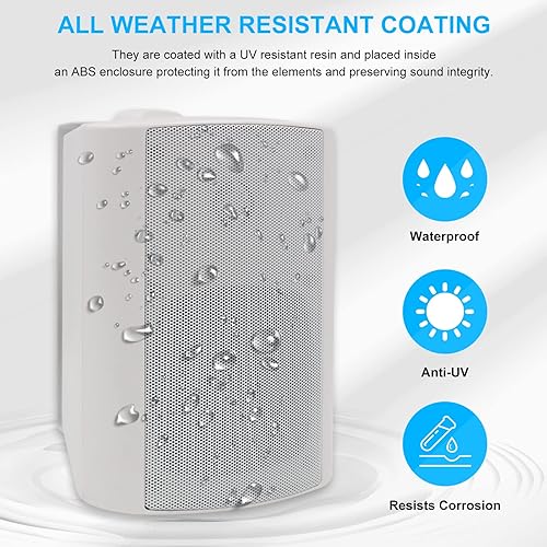 Miniatura 3 de Herdio Altavoces para interiores y exteriores, impermeables, con cable de 200 vatios con graves potentes, altavoces de montaje en pared para patio,