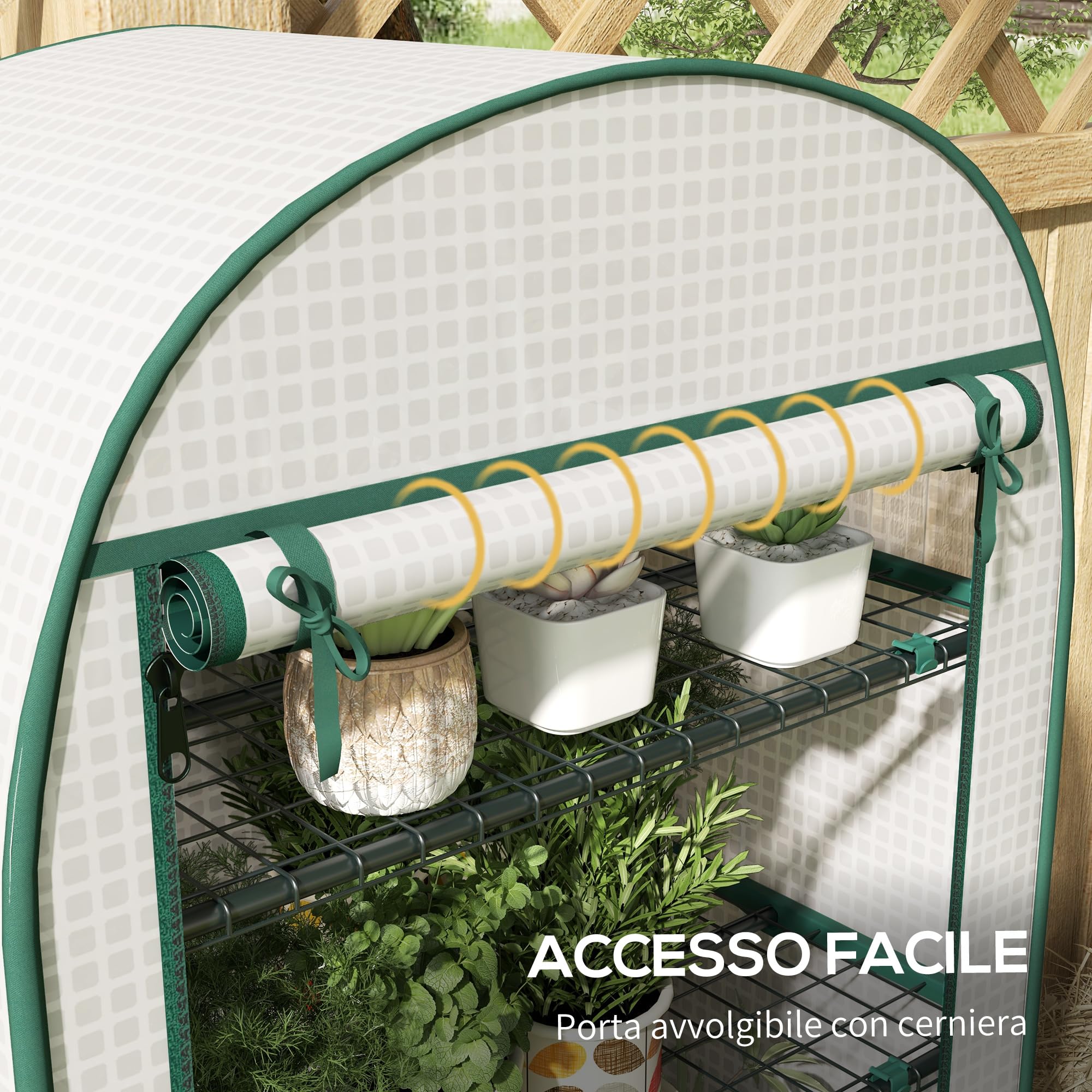 Outsunny Serra da Balcone a 4 Ripiani con Porta Avvolgibile, Serra per Orto con Struttura in Acciaio e Copertura PE, per Piante Orto Verdure Fiori Frutta, Anti UV, 80x50x160 cm, Bianco